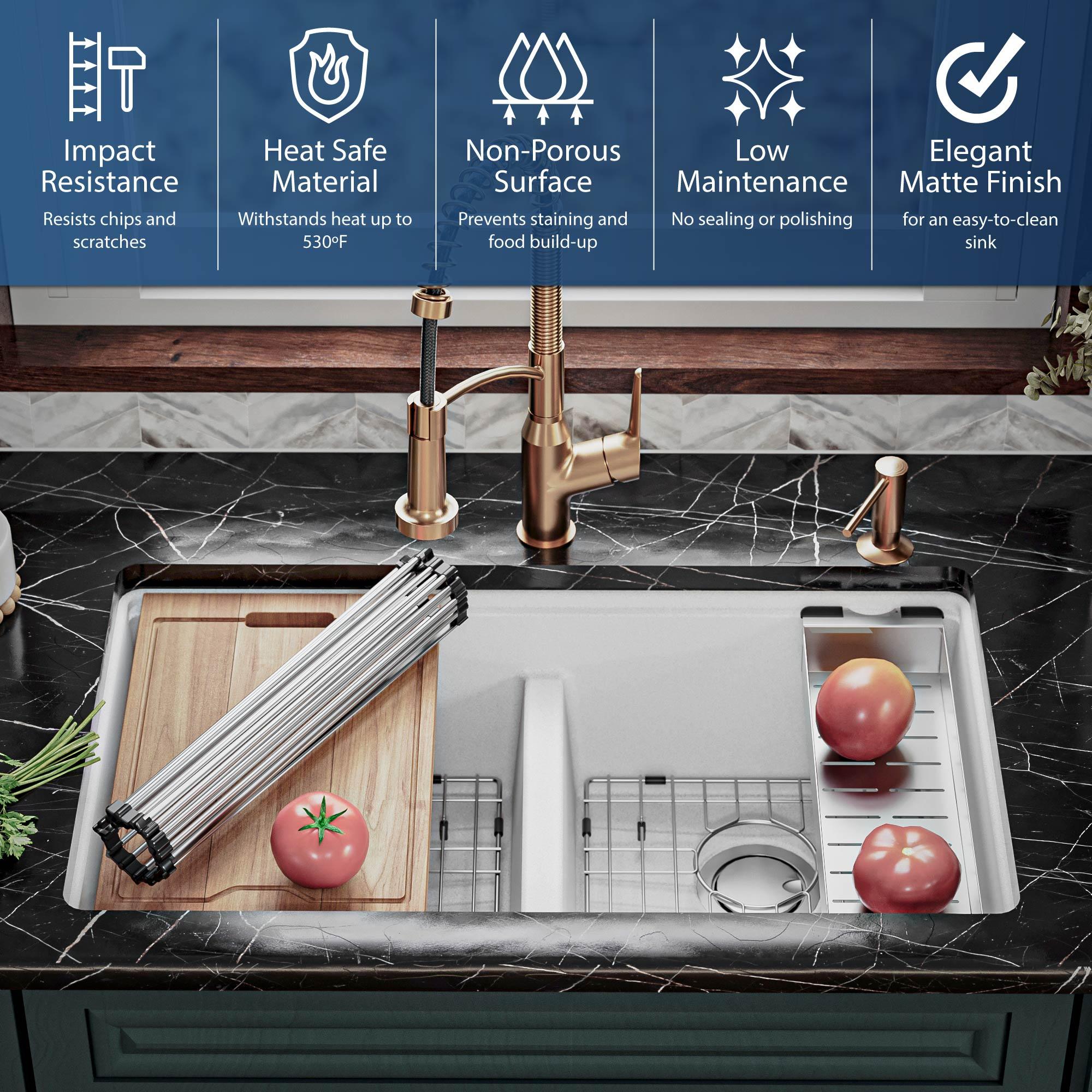 Quartz Undermount Sinks 32.5'' L Undermount Double Bowl Kitchen Sink