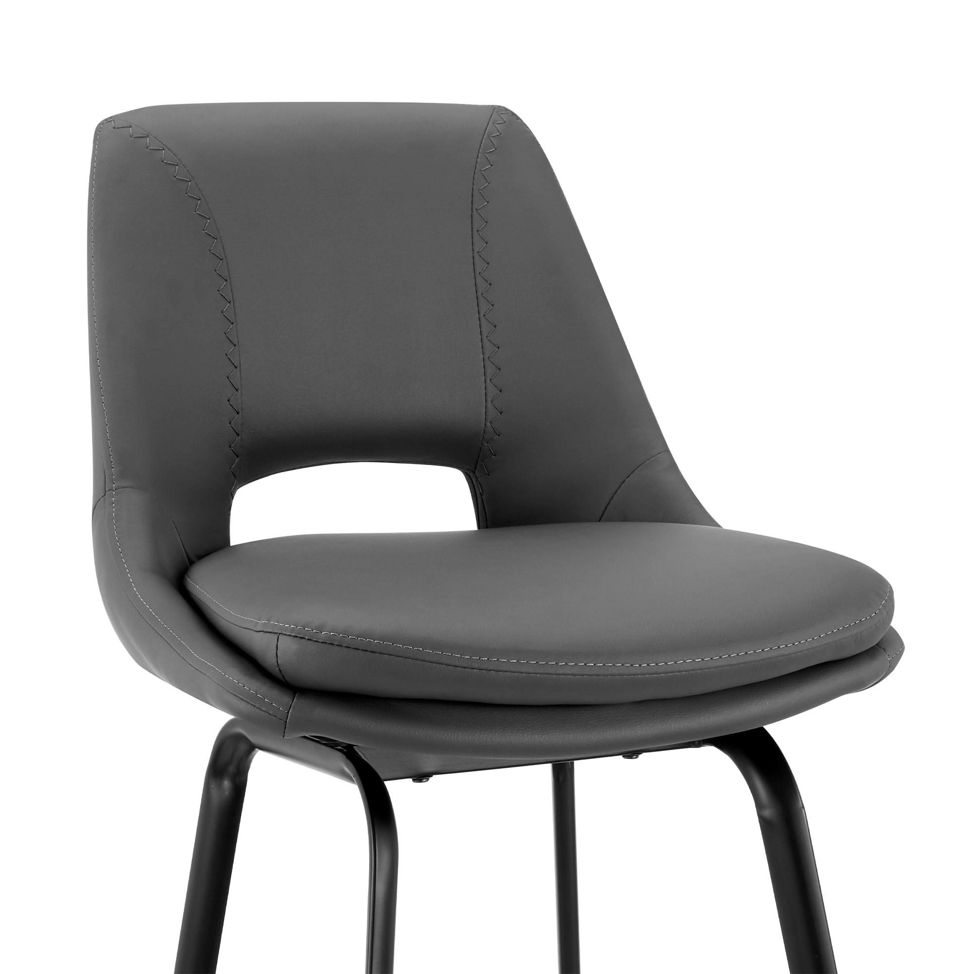 Armen Living Indoor Carise Gray Faux Leather and Black Metal Swivel 26" Counter Stool