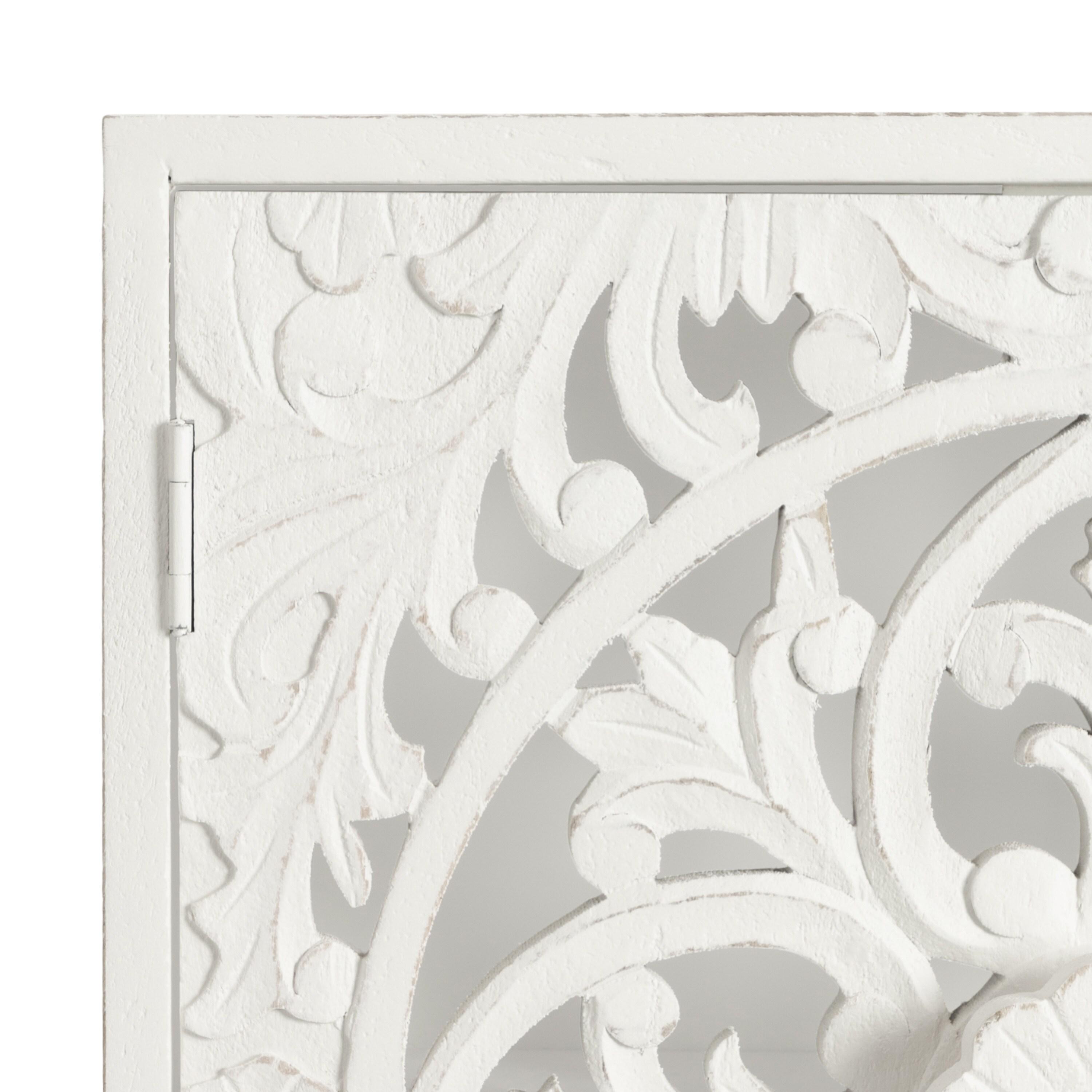 Kate & Laurel All Things Decor 20" Saanvi Traditional Carved Wood Wall Cabinet White: Artisan-Made, No Assembly, Includes Mounting Hardware