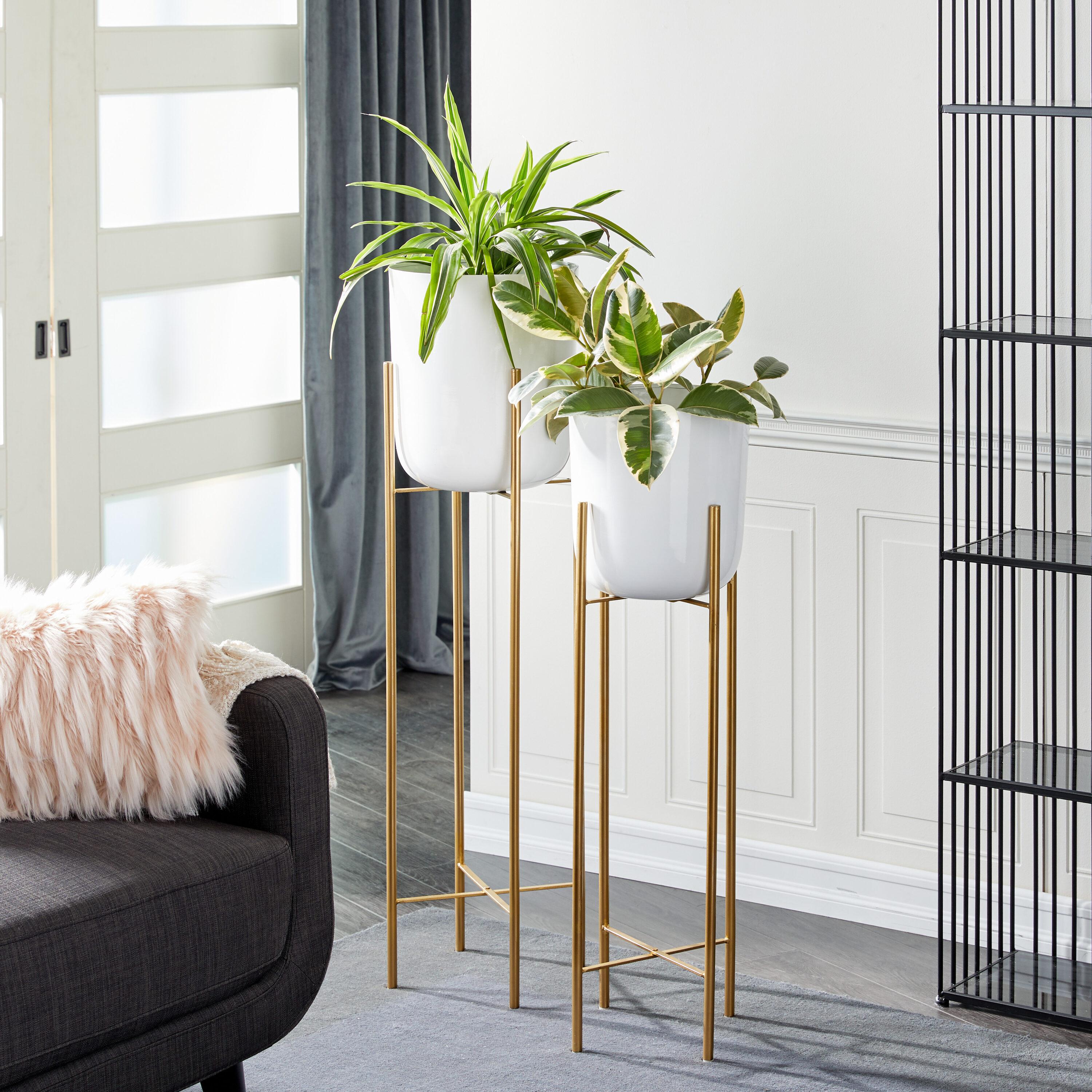 CosmoLiving by Cosmopolitan 2 - Piece Silver Metal Tall Indoor Outdoor Dome Indoor Outdoor Planter with Removable Stand Set