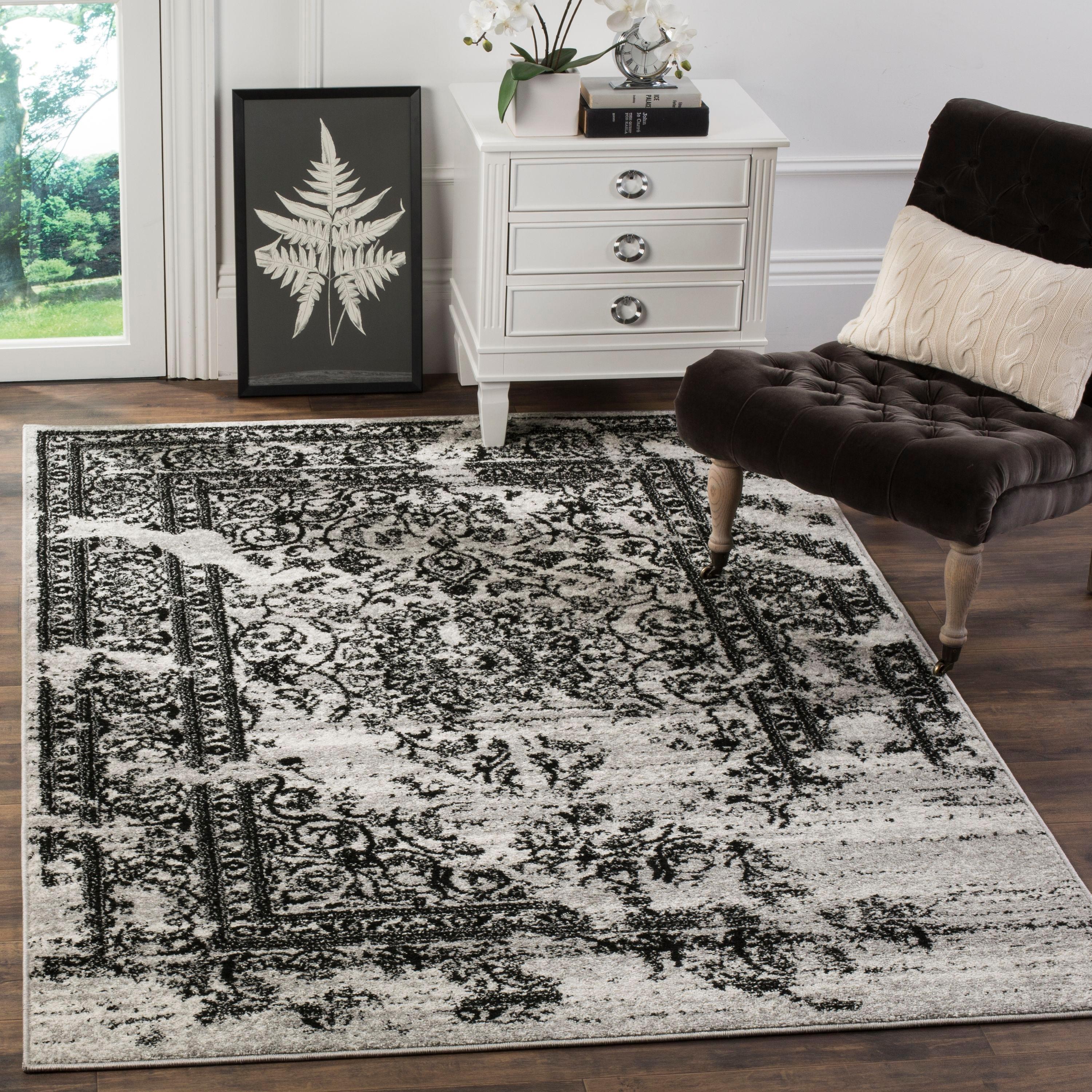Adirondack ADR101 Power Loomed Area Rug - Silver/Black - 8'x8' - Safavieh.