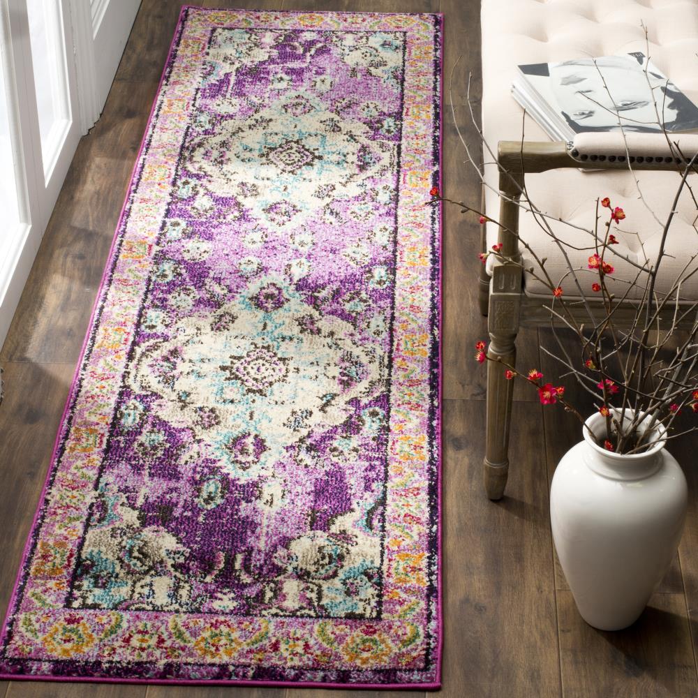 Monaco MNC243 Power Loomed Indoor Runner Rug - Violet/Light Blue - 2'2"x8' - Safavieh.