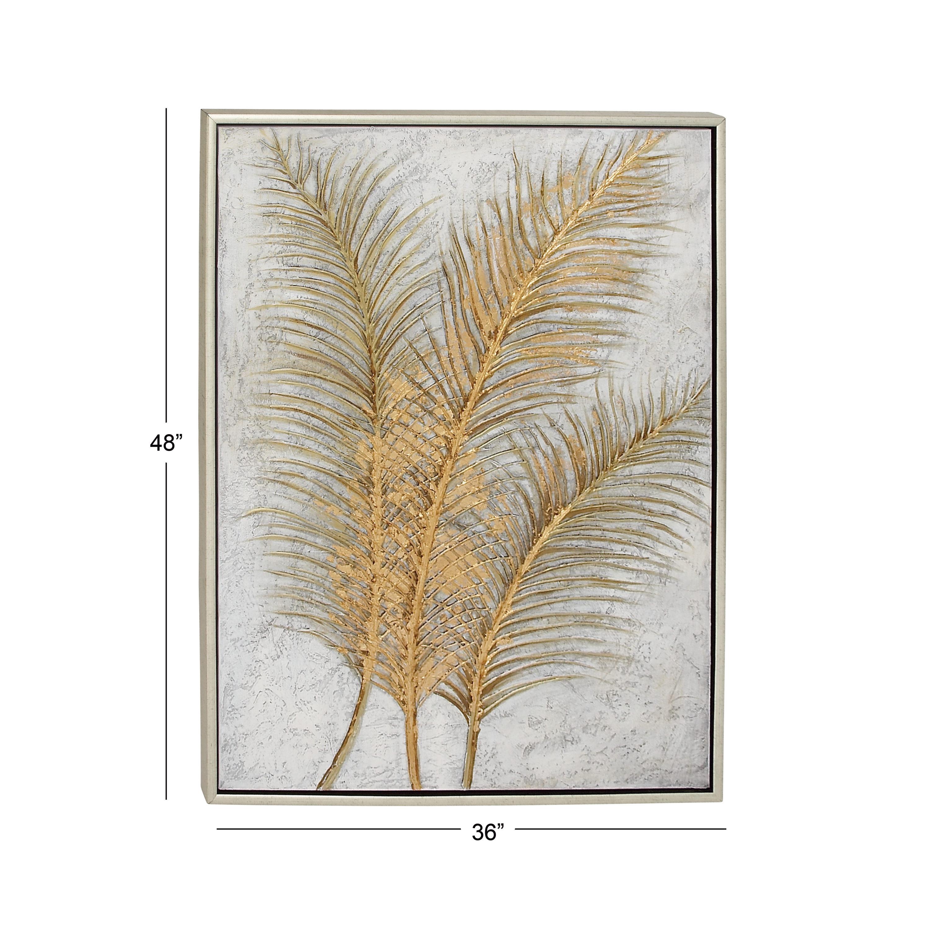 CosmoLiving by Cosmopolitan Gold Canvas Leaf Framed Wall Art with Silver Frame