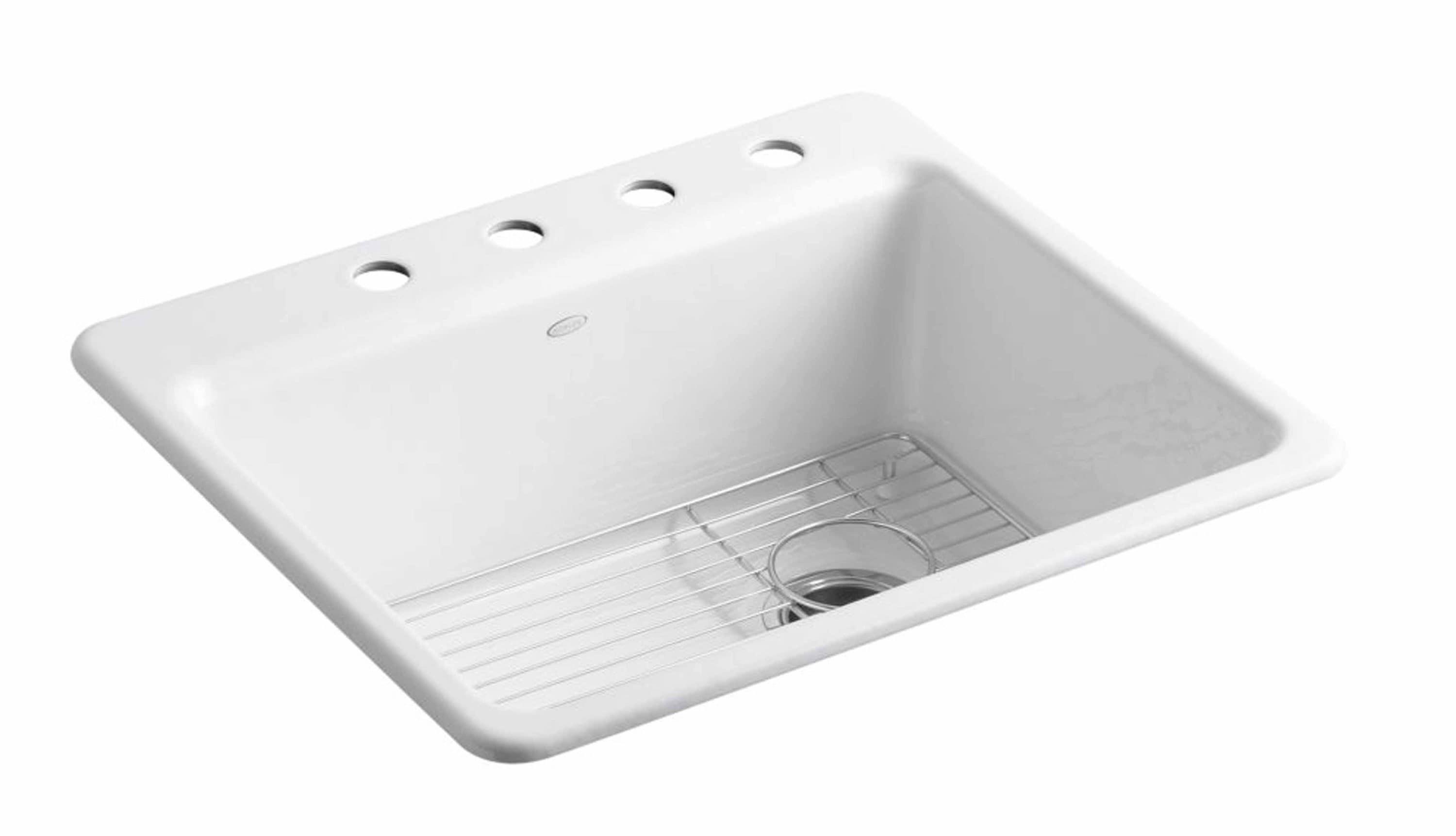 Kohler Riverby 25" L x 22" W x 9-5/8" Bar Kitchen Sink with Basin Rack K-5872-4A1-0