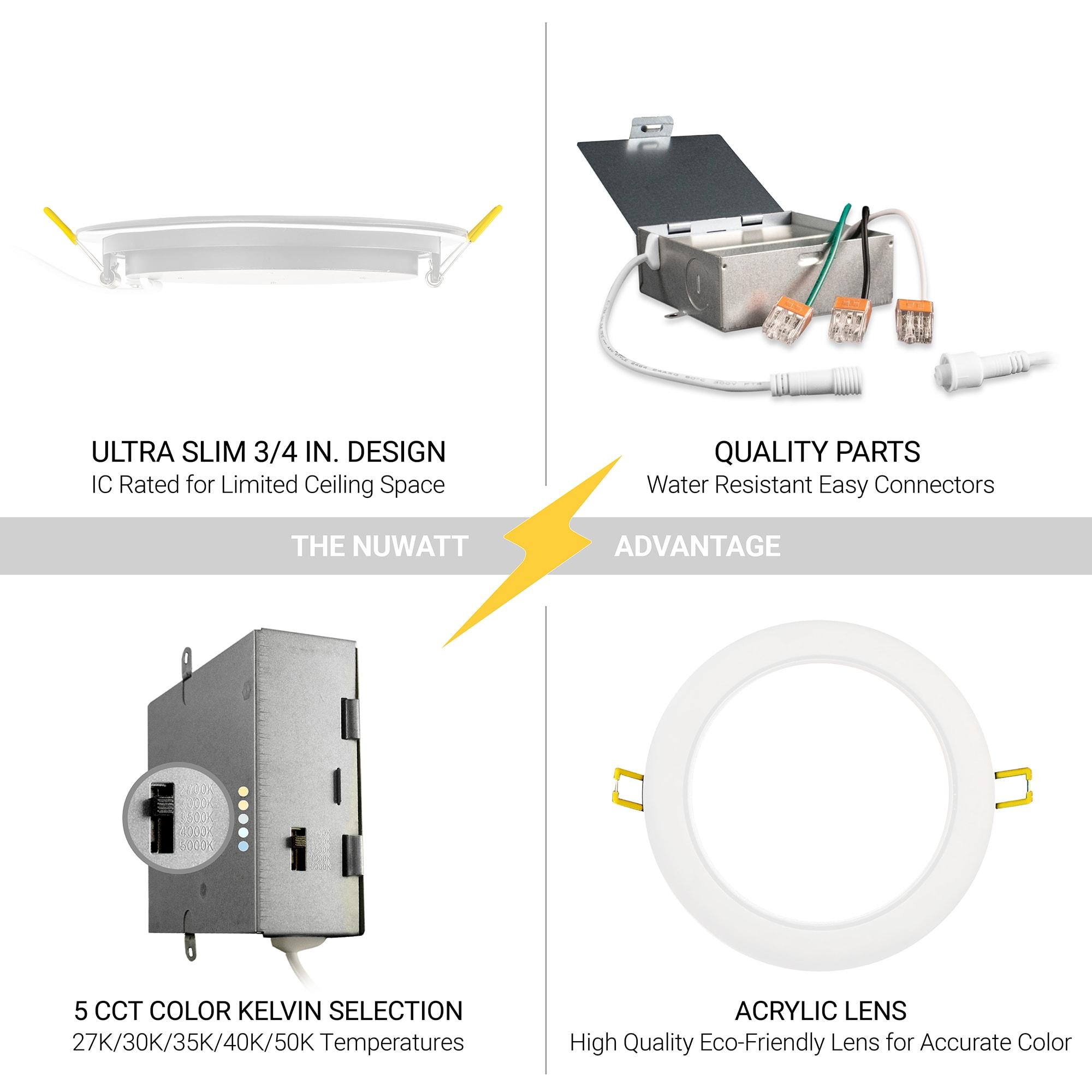 Adjustable Downlight 6.87'' Selectable Color Temperature Dimmable Air-Tight IC Rated LED Canless Recessed Lighting Kit