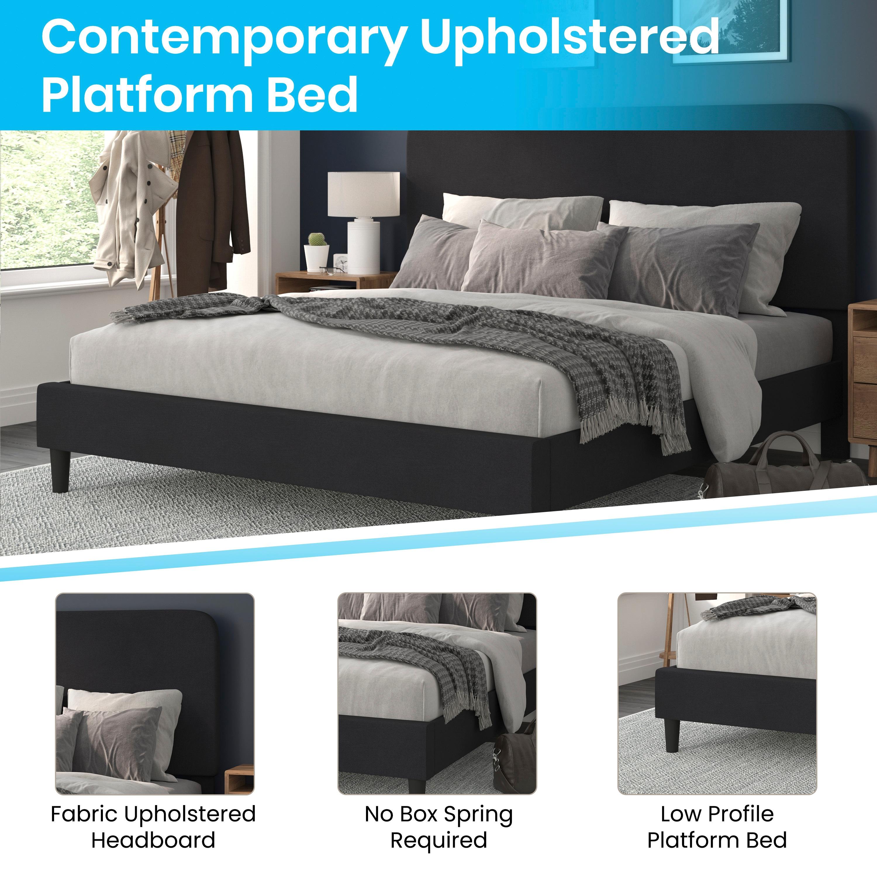 Flash Furniture Addison Fabric Upholstered Platform Bed, Charcoal, King