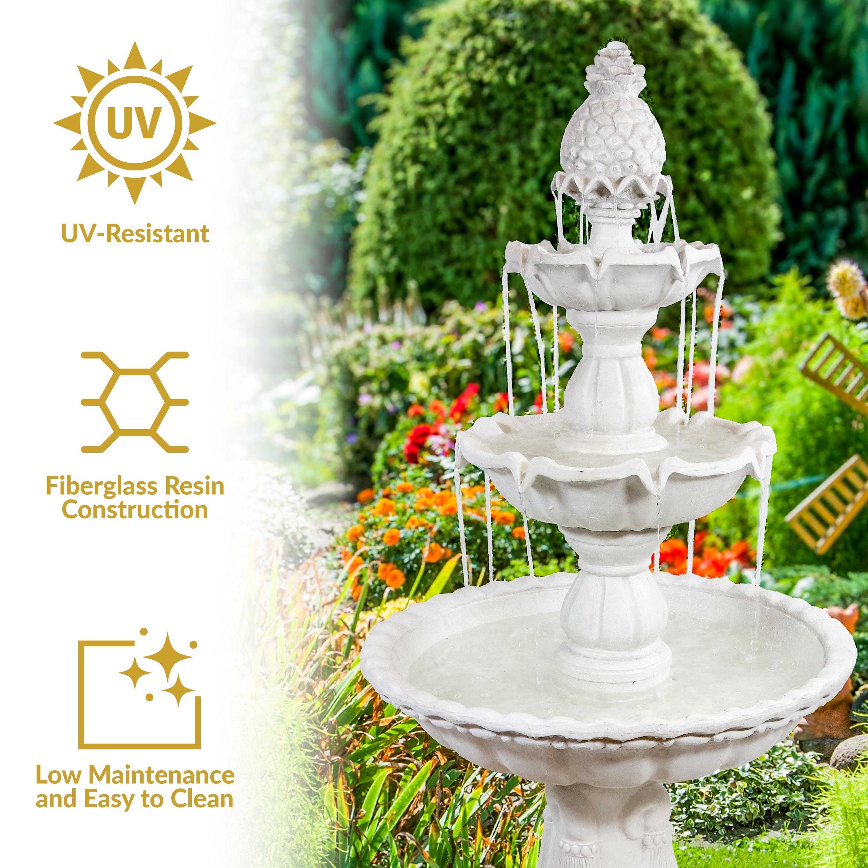 Sunnydaze Electric Fiberglass 3-Tier Welcome Pineapple Top Outdoor Water Fountain - 57" - White
