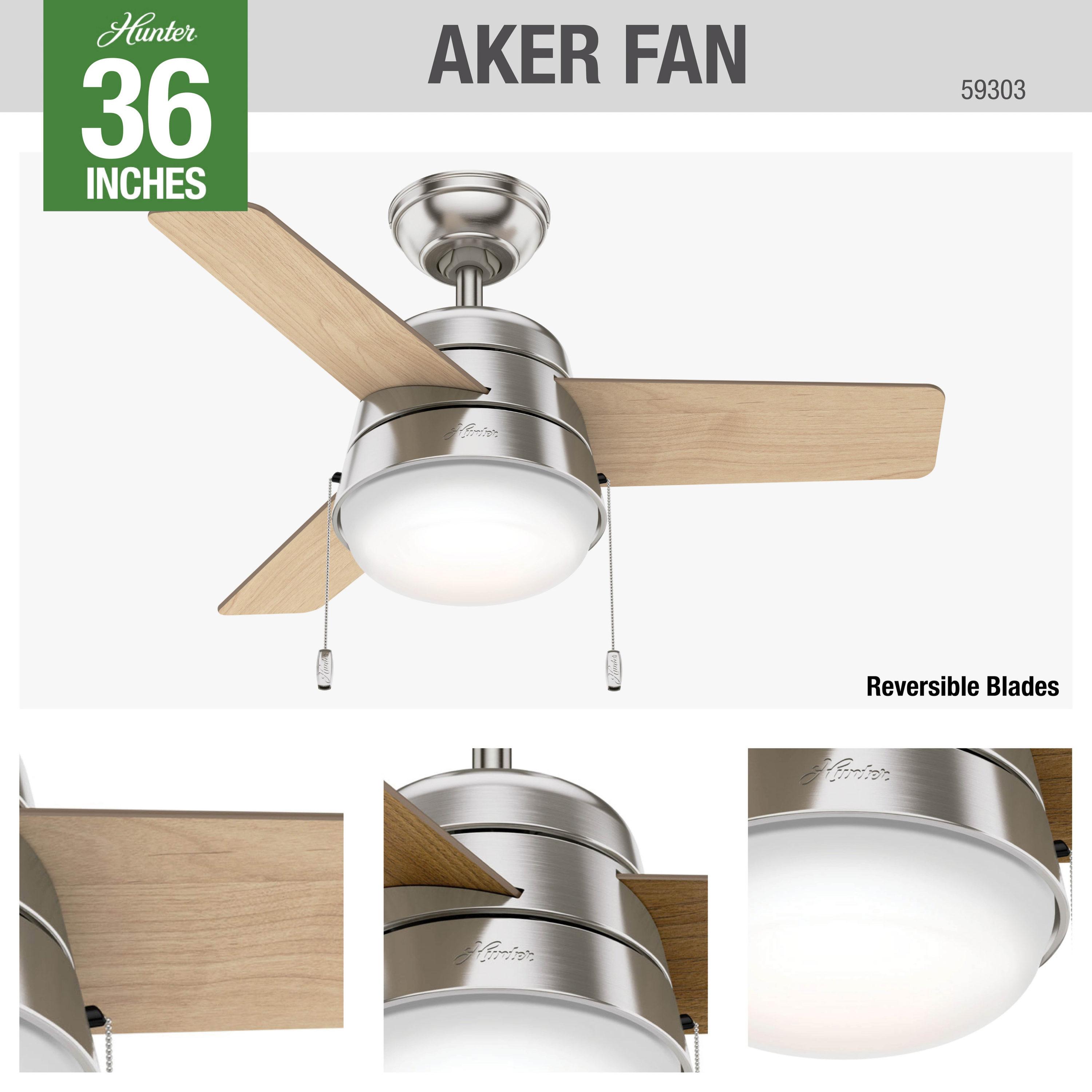 Aker 36" 3 - Blade Standard Ceiling Fan with Lights and Pull Chains