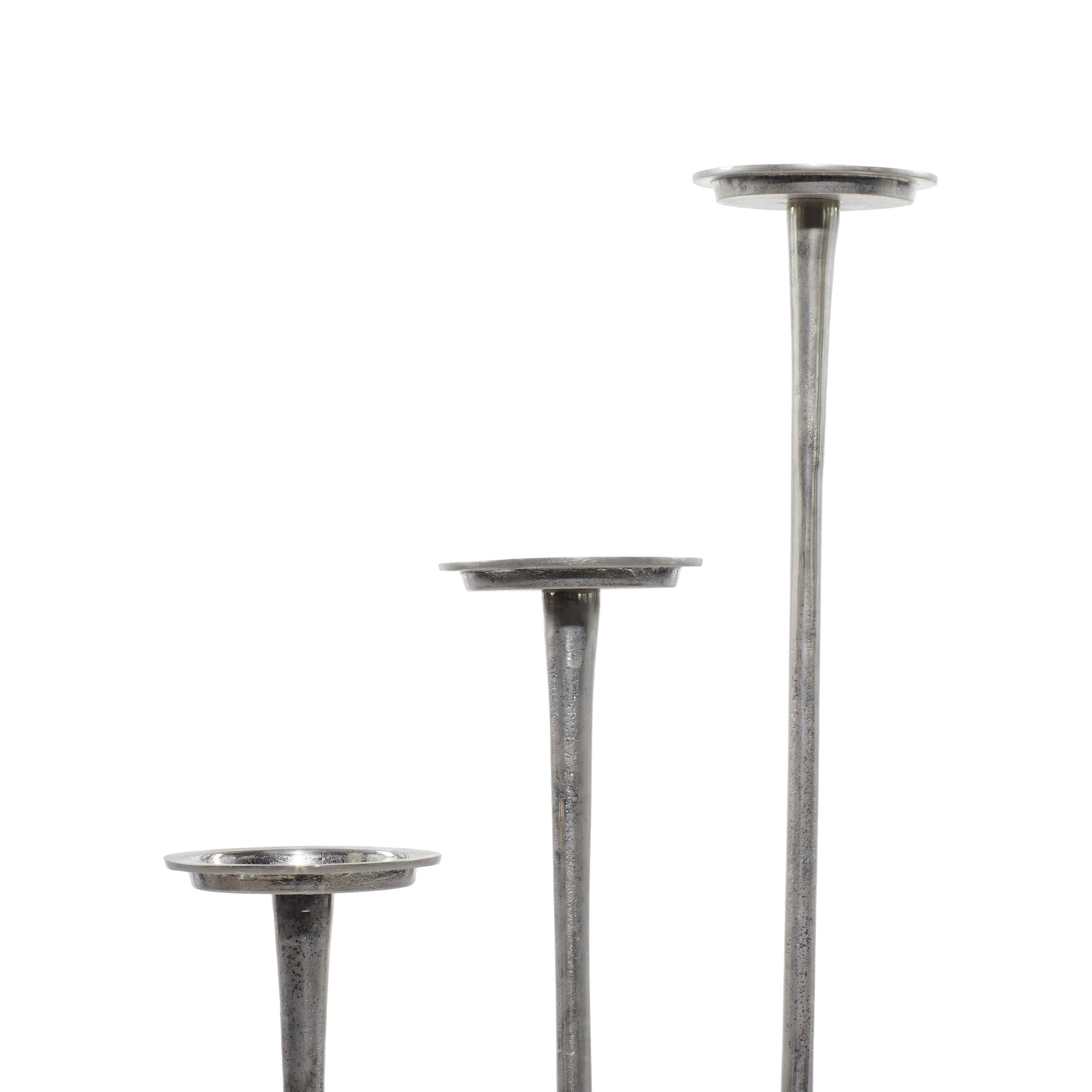 Set of 3 Metallic Aluminum Candle Holders Silver - Olivia & May: Oversized Pillar, Modern Style, Indoor Use