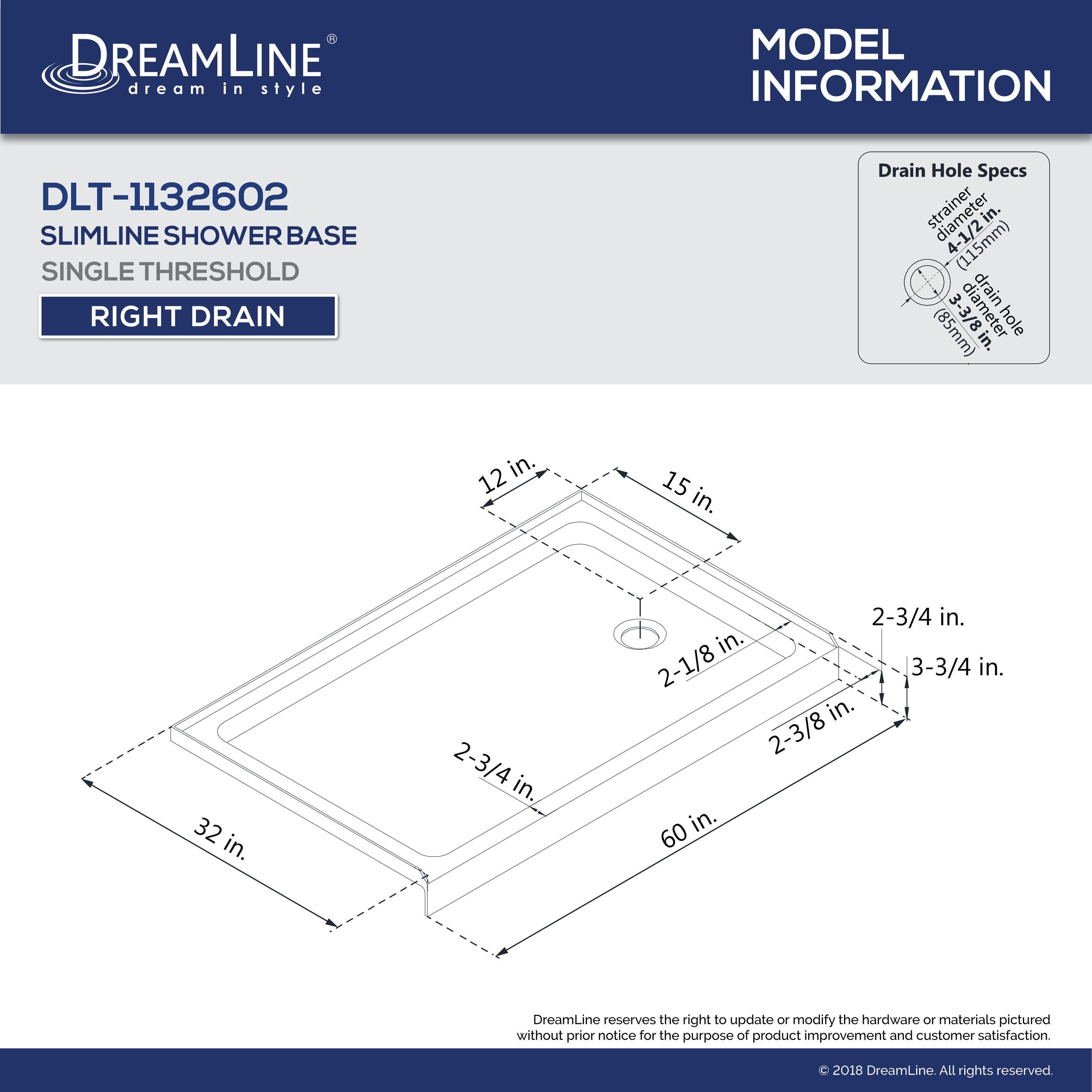 DreamLine Duet 32 in. D x 60 in. W x 74 3/4 in. H Semi-Frameless Bypass Shower Door in Chrome and Right Drain Black Base