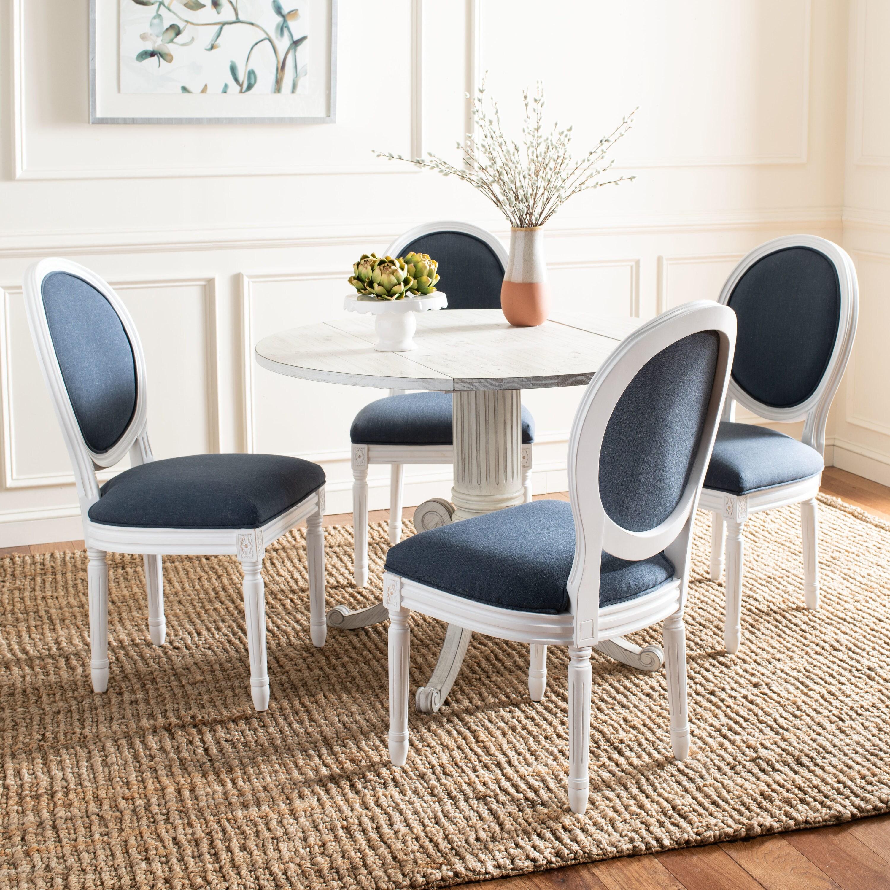 Holloway 19''H French Brasserie Oval Side Chair (Set of 2) - Navy/Cream - Safavieh