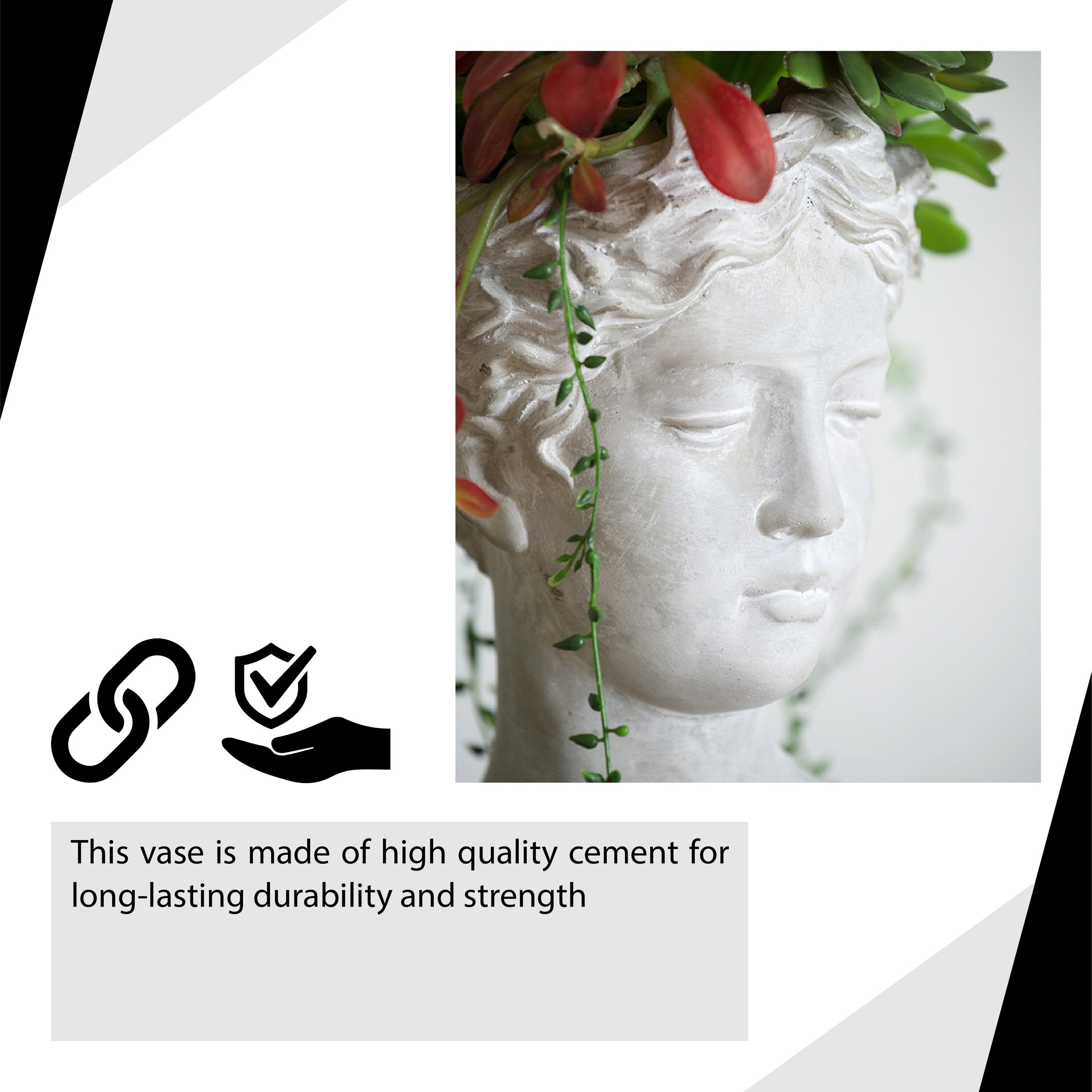 A&B Home Visage Cement Vase, Large-Color:Whitewash,Style:Classic Vintage