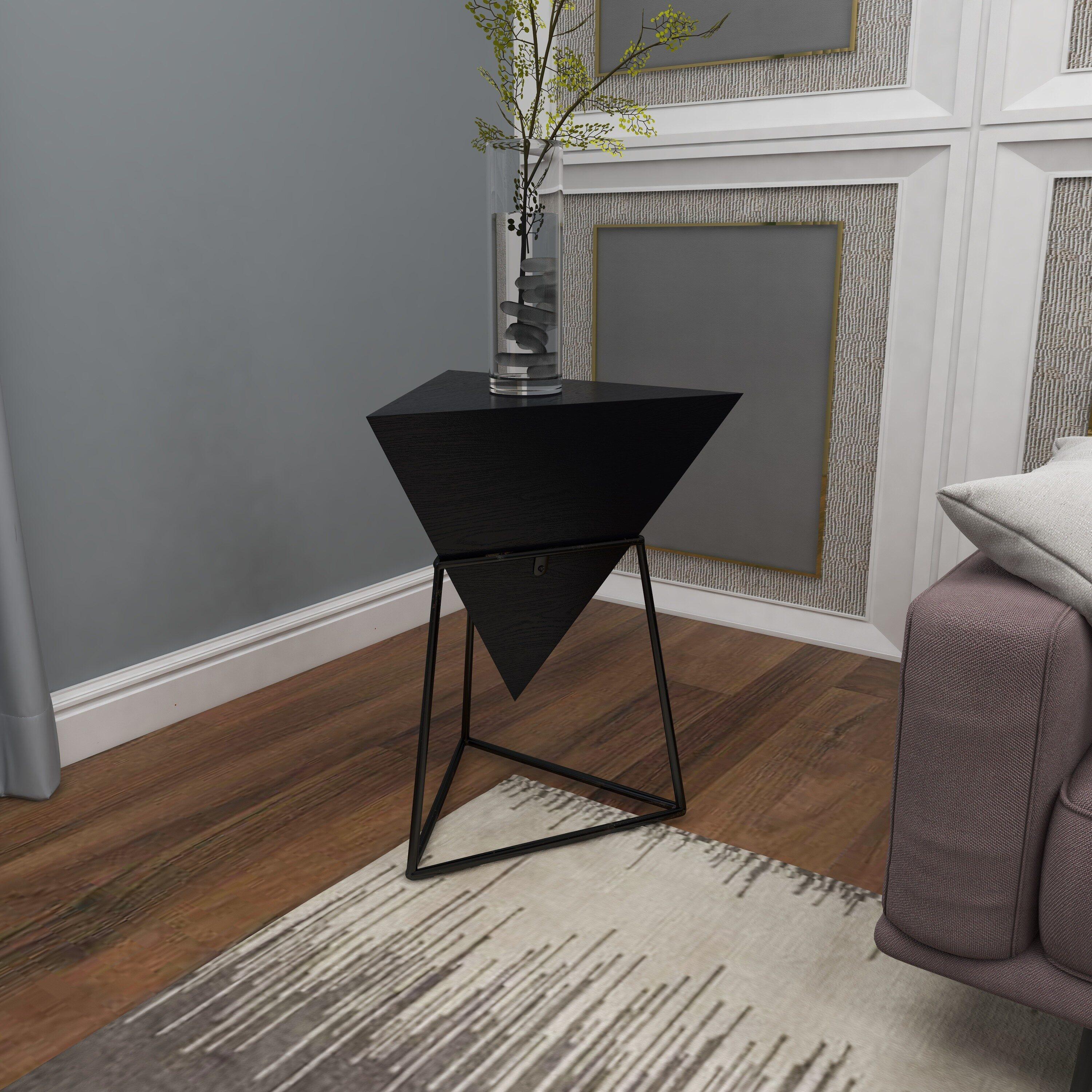 Modern Triangular Accent Table Gray - Olivia & May: Chic Side Table, Metal Frame, Wood Top, Easy to Clean