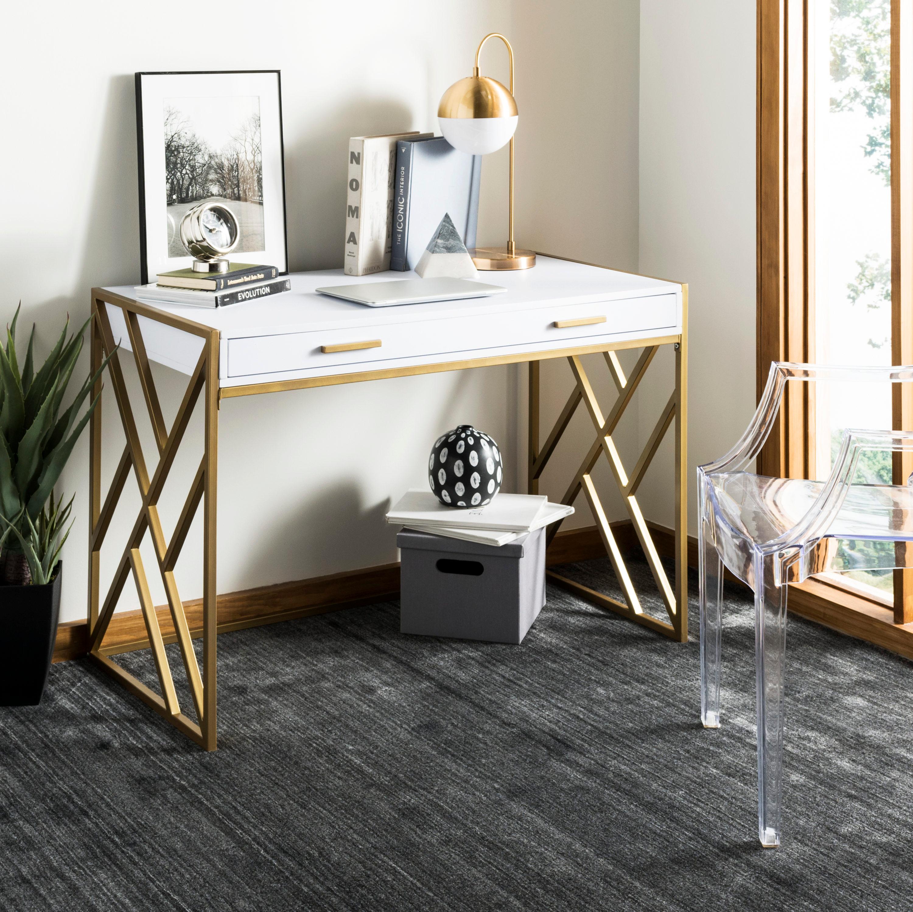 Elaine 1 Drawer Desk - White/Gold - Safavieh