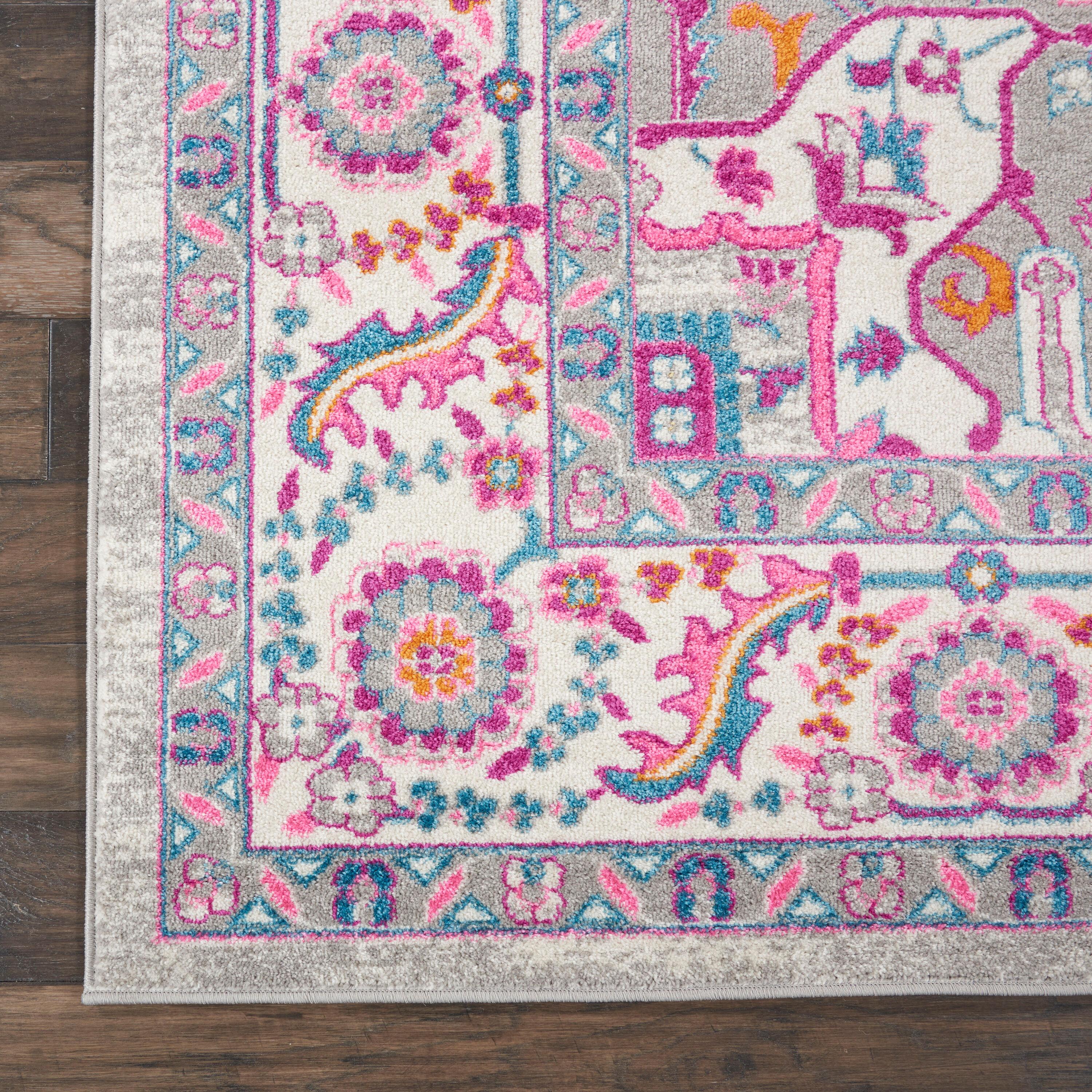 Nourison Passion Colorful Center Medallion Area Rug Light Grey/Pink 8' x 10'