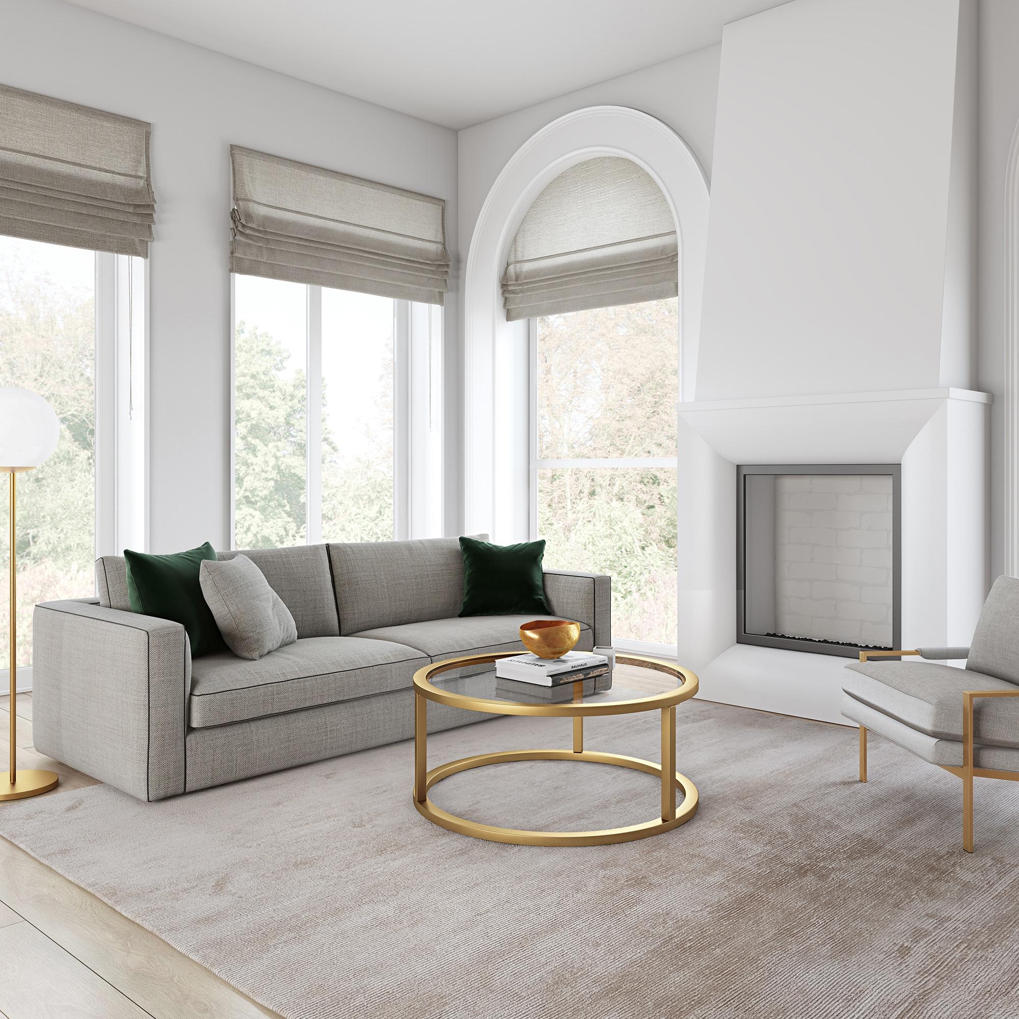 Evelyn&Zoe Metal Round Pedastal Base Coffee Table in Gold and Brass Finish