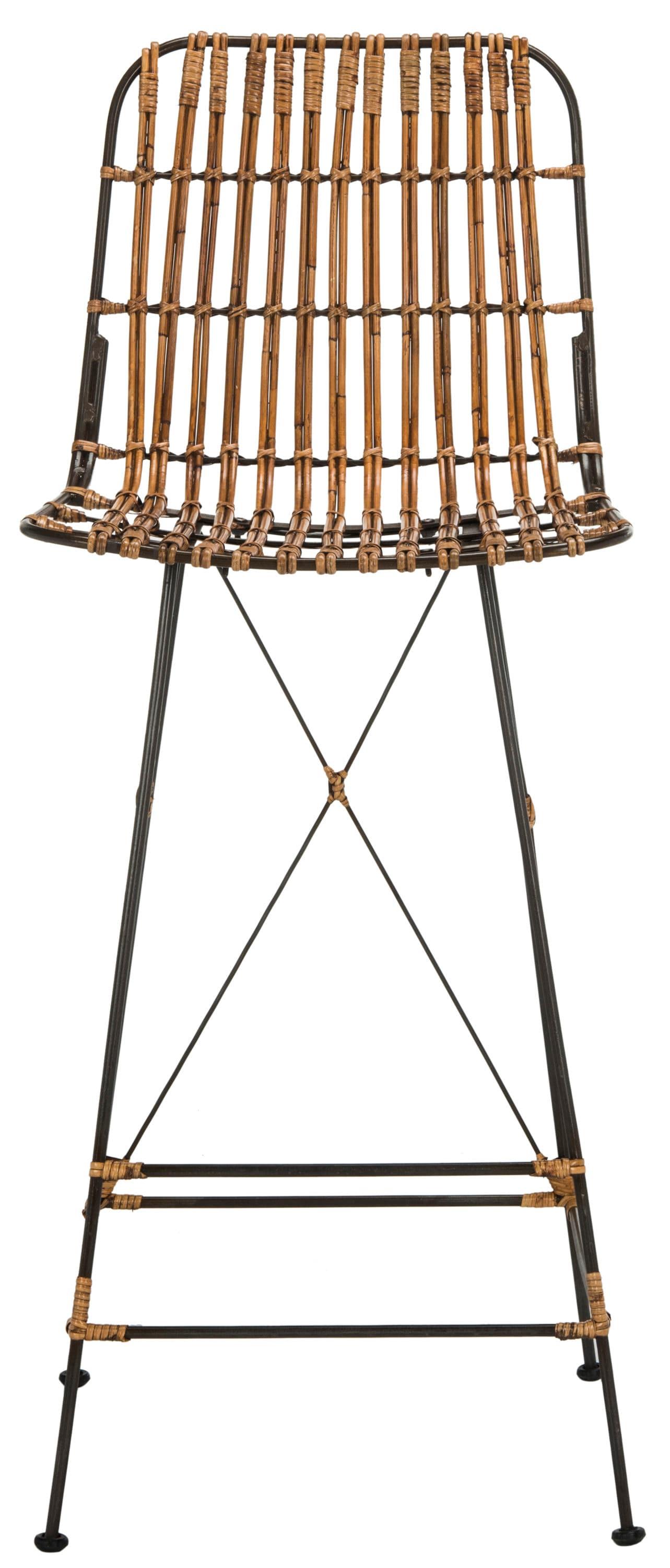 Minerva Wicker Bar Stool (Set of 2) - Natural/Black - Safavieh