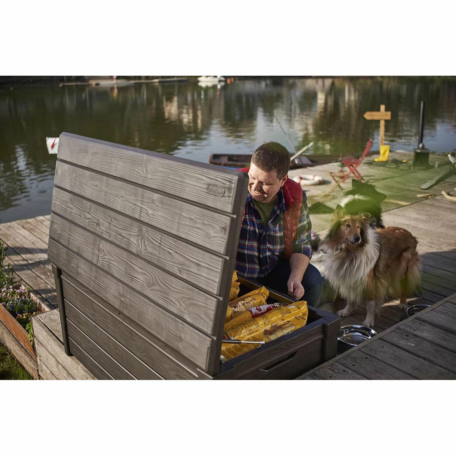 Keter Brightwood 120 Gallon Large Durable Outdoor Storage and Weather Resistant Resin Deck Box