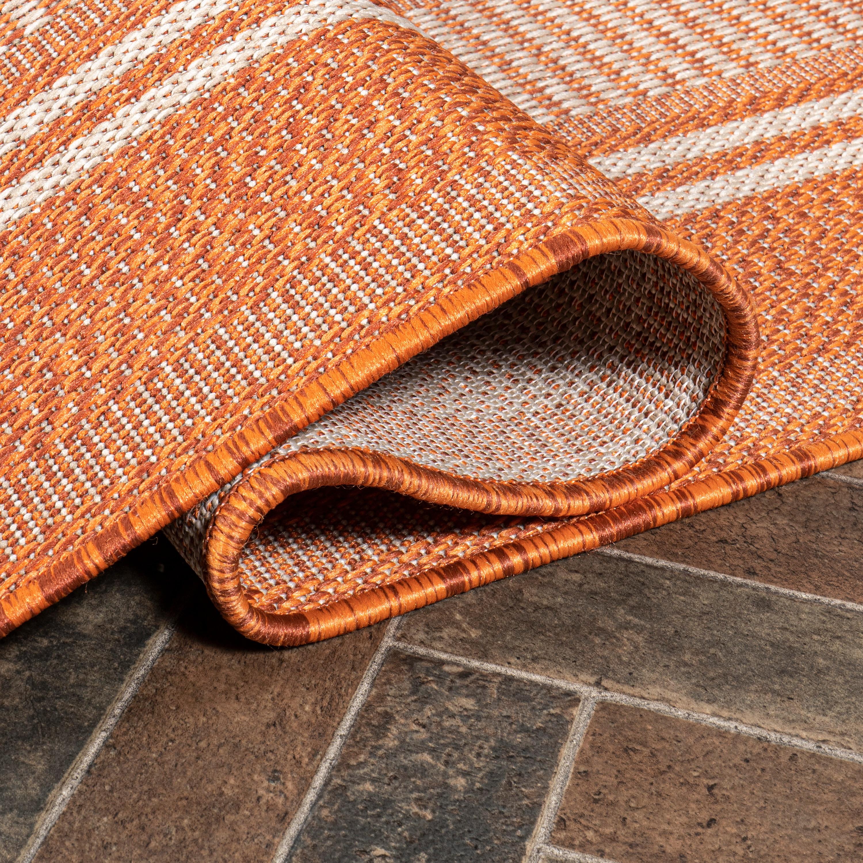 5' x 8' Haynes Modern Double Stripe Indoor/Outdoor Area Rug, Orange/Cream - JONATHAN Y