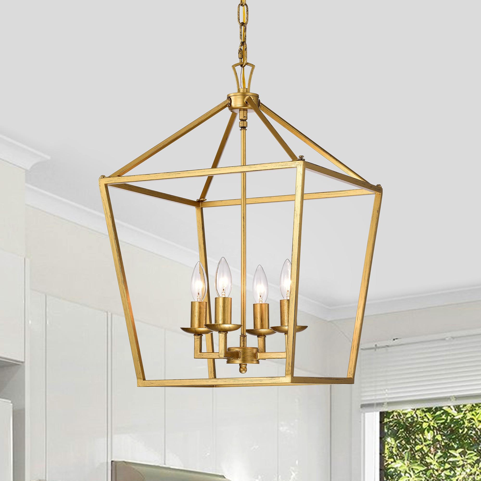 Valentin Gold 4-Light Metal Lantern Chandelier