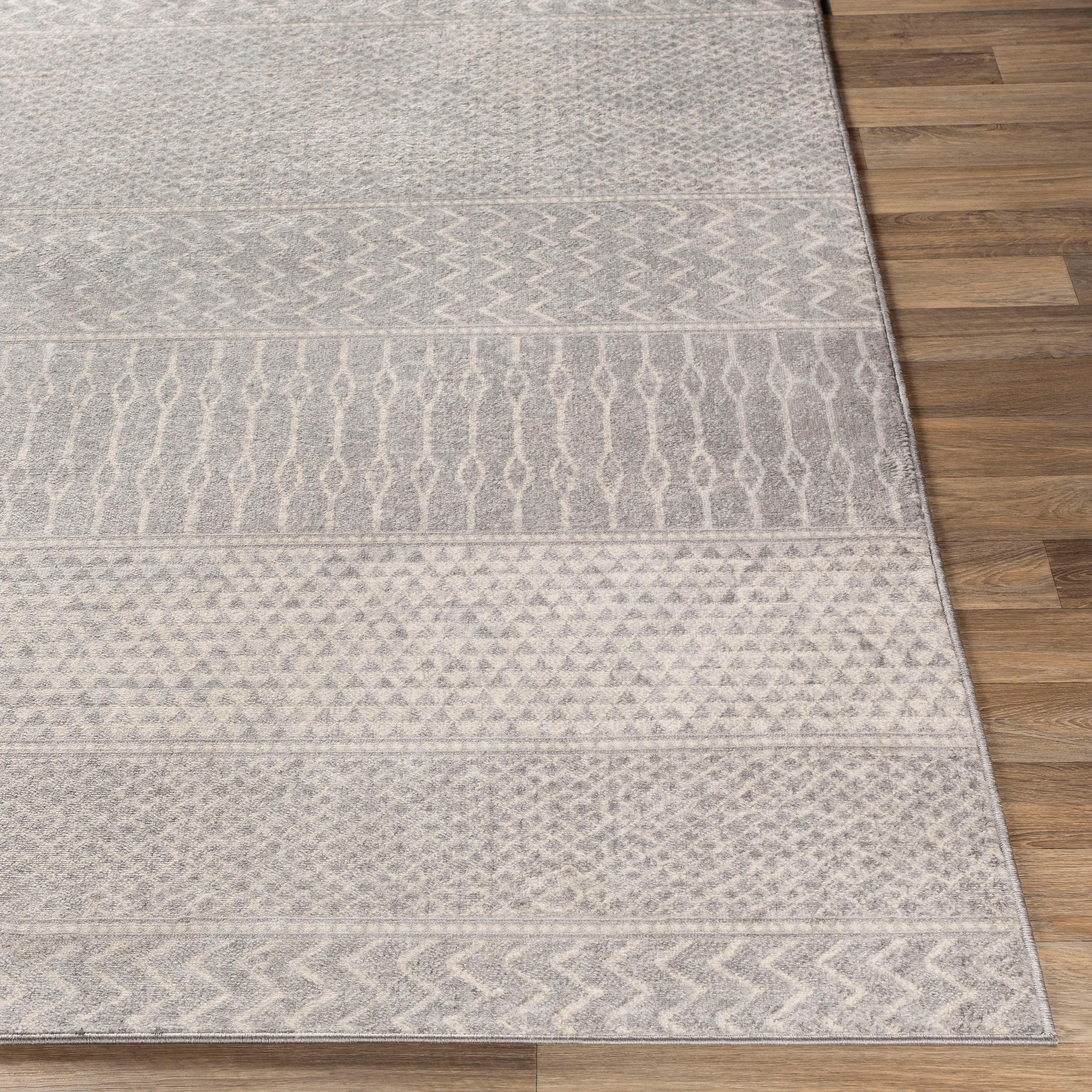 Gray and Cream Rectangular Reversible Stain-Resistant Area Rug