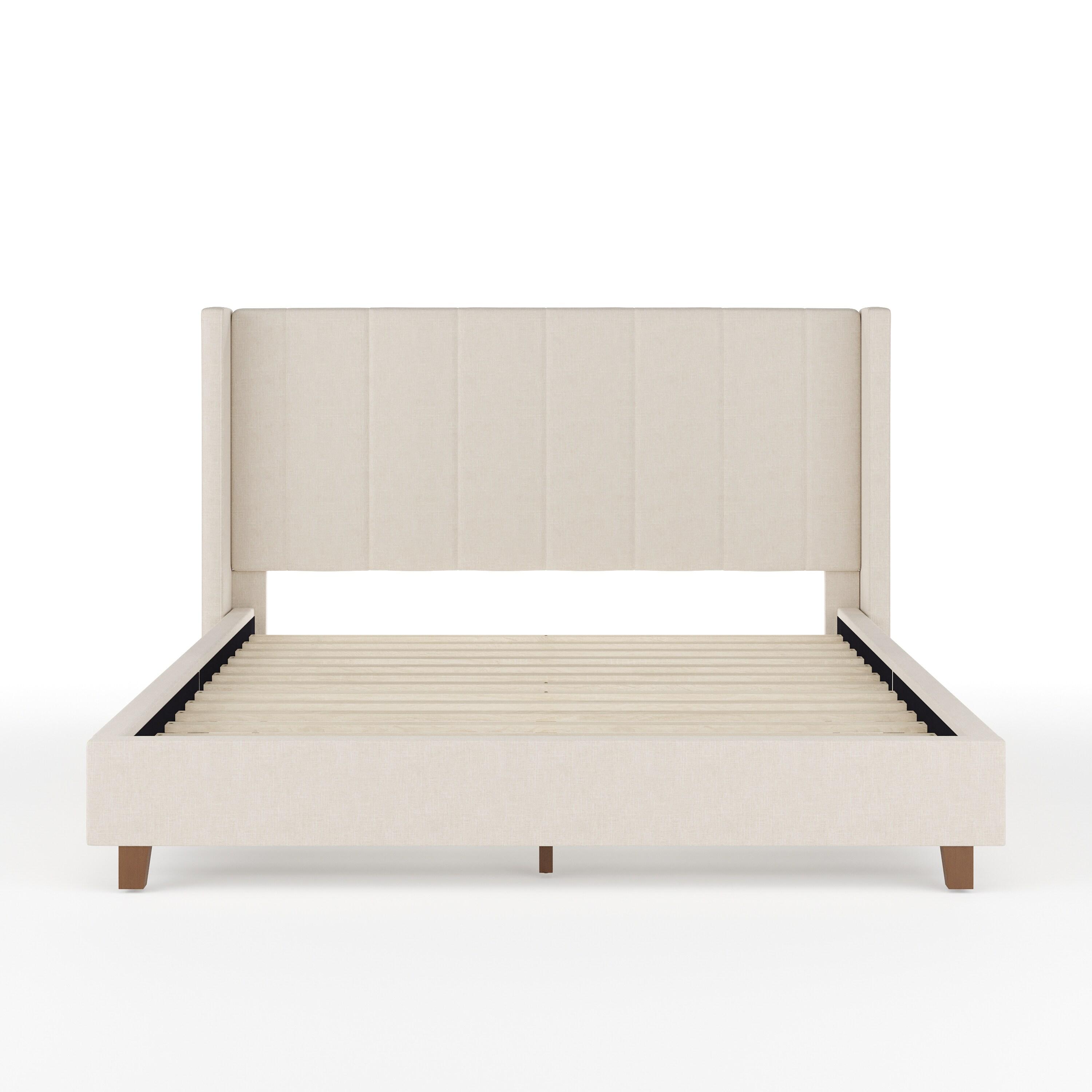 Martha Stewart Martha Stewart Kay Upholstered Platform Bed With Channel Stitched Wingback Headboard