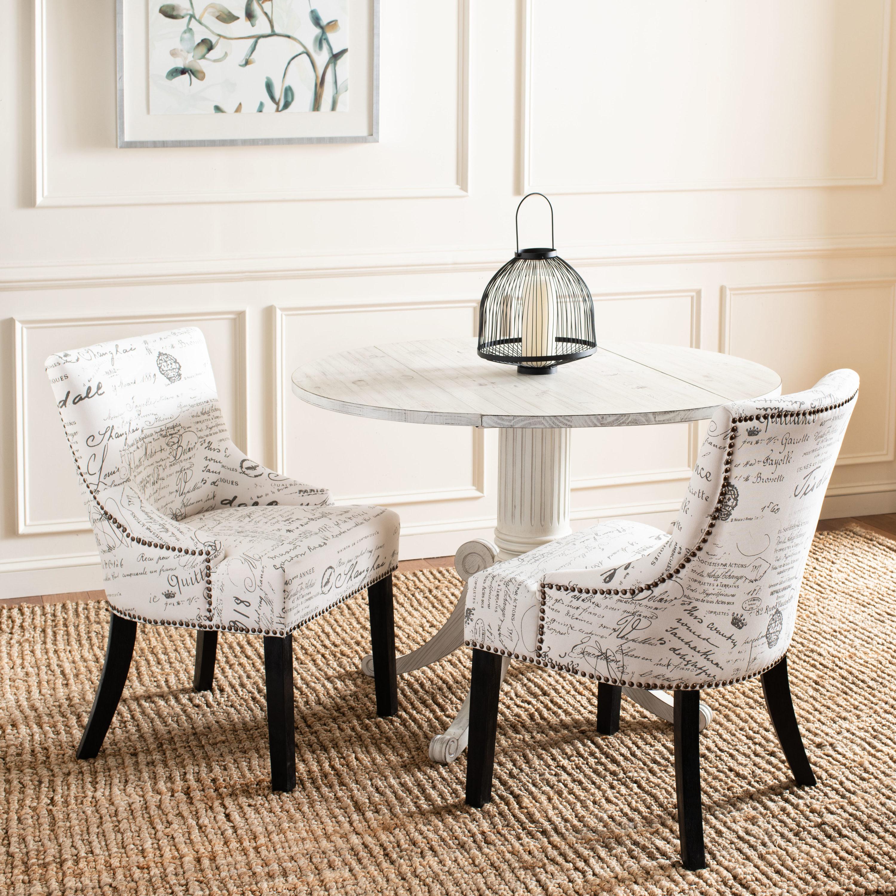 Lotus 19''H Side Chair (Set Of 2) with Brass Nail Heads - White/Grey - Safavieh