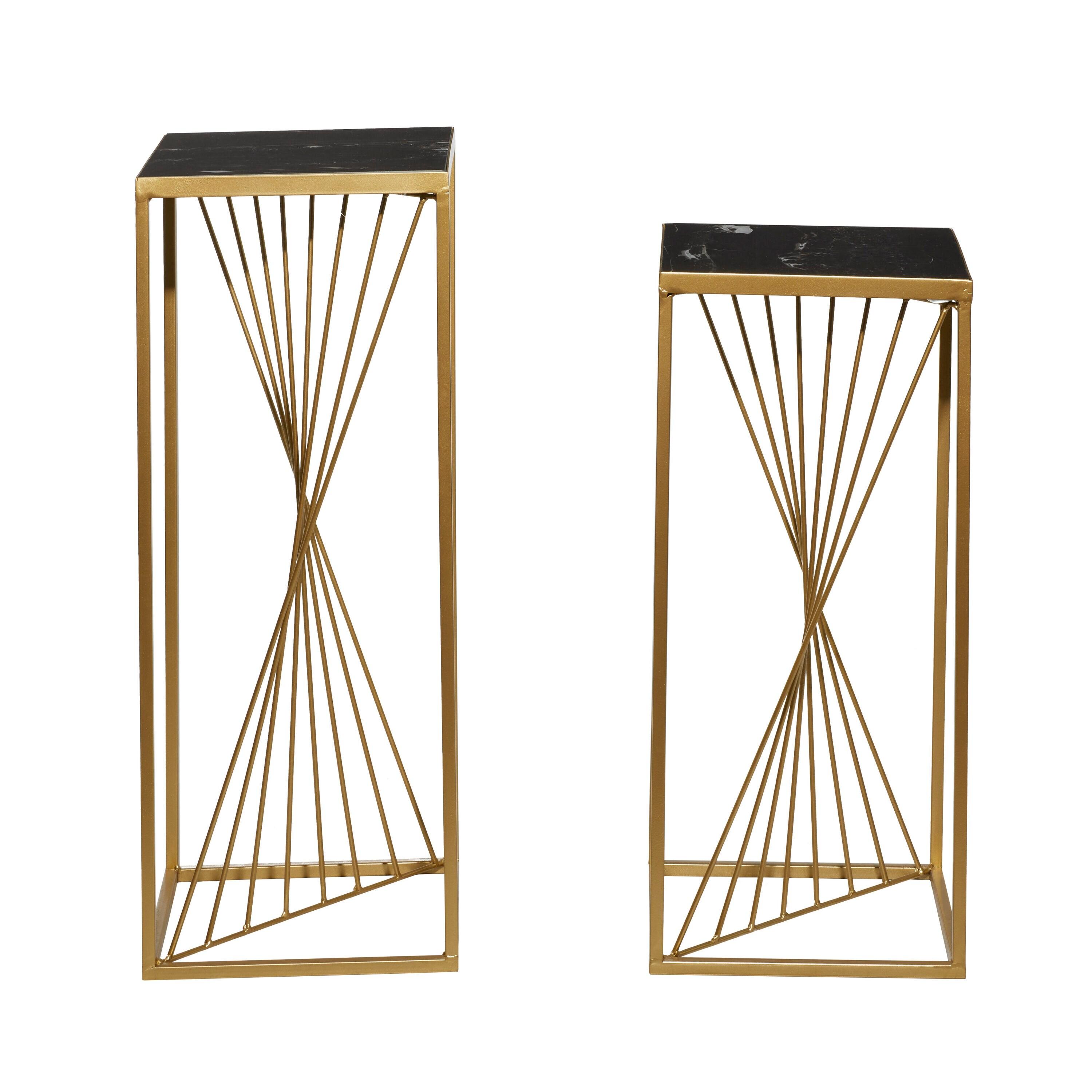 Set of 2 Contemporary Marble Accent Tables Gold - Olivia & May: No Assembly, Indoor Use, Metal Frame