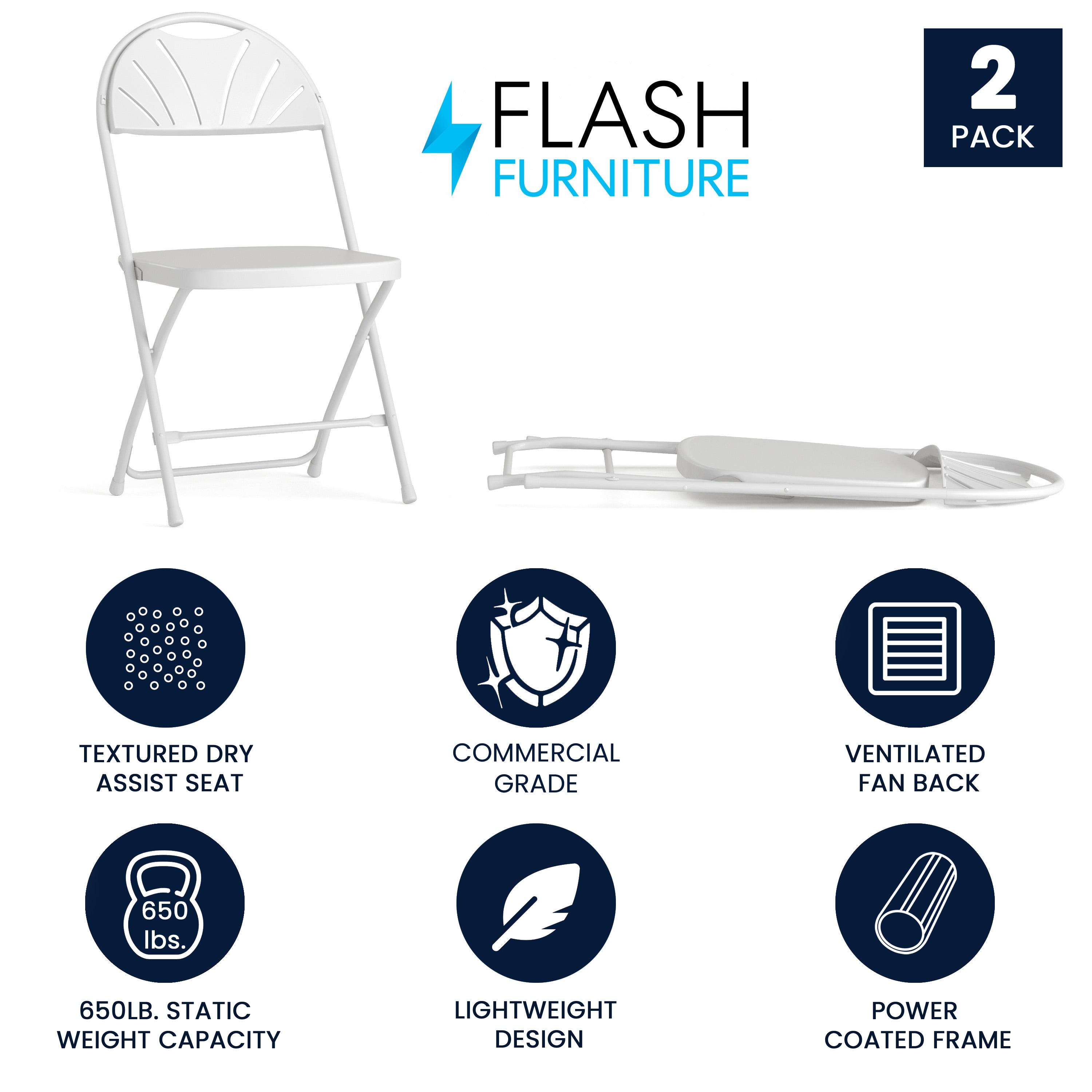 Flash Furniture 2 Pack HERCULES Series 650 lb. Capacity White Plastic Fan Back Folding Chair