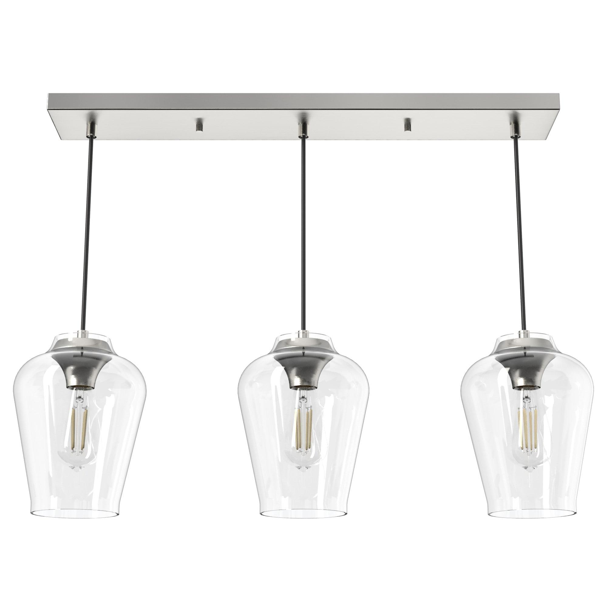 Brushed Nickel 3-Light Linear Cluster with Clear Glass Shades