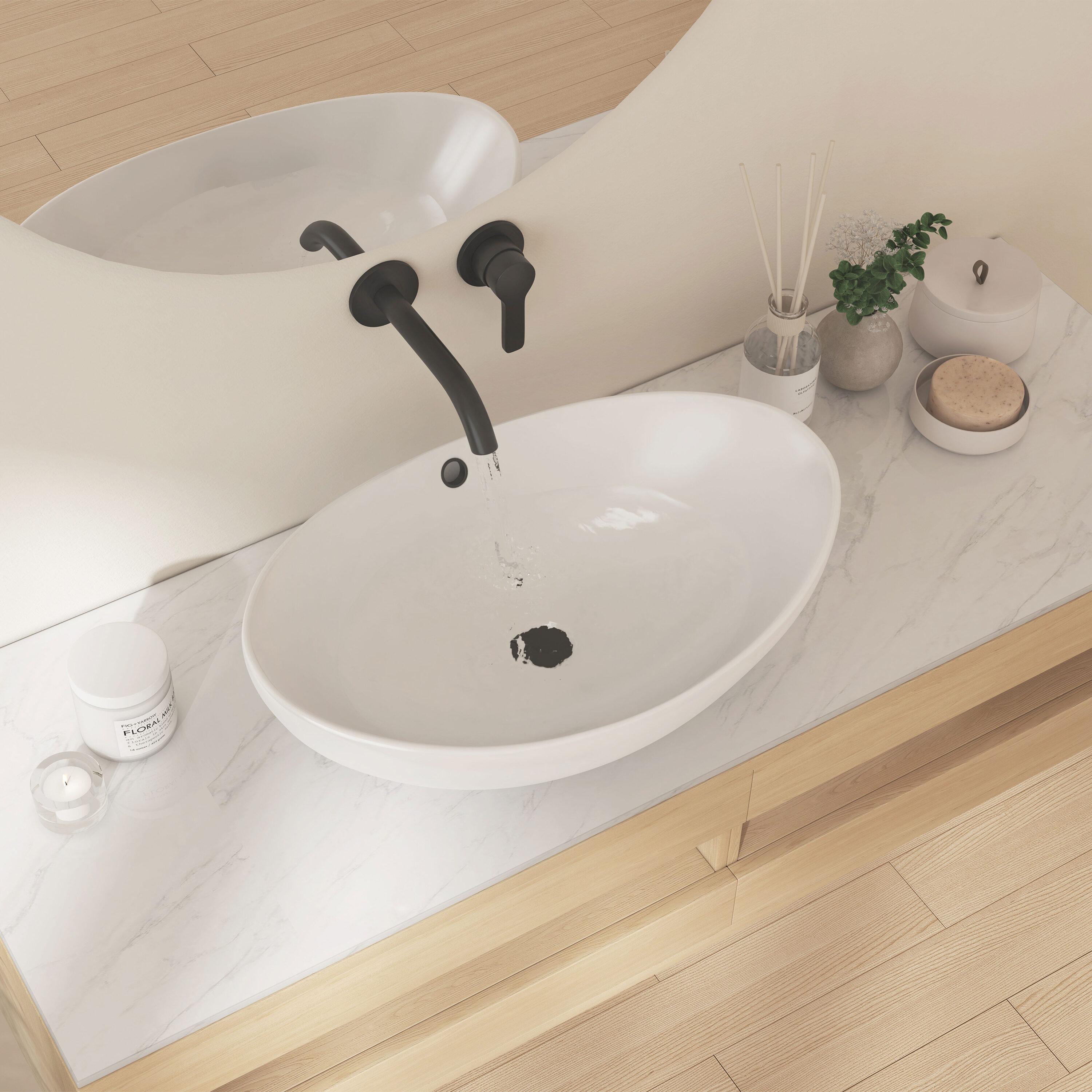 Eclisse 23" x 15" White Vitreous China Oval Bathroom Vessel Sink with Overflow