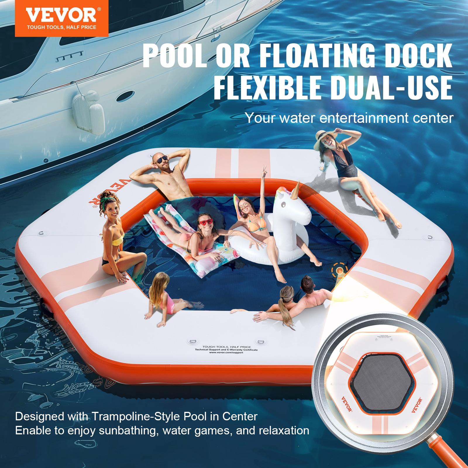 Stellweilan Tessberg 8.5FT Inflatable Dock Platform with 5FT Trampoline Mesh Pool with Portable Bag & Detachable Ladder