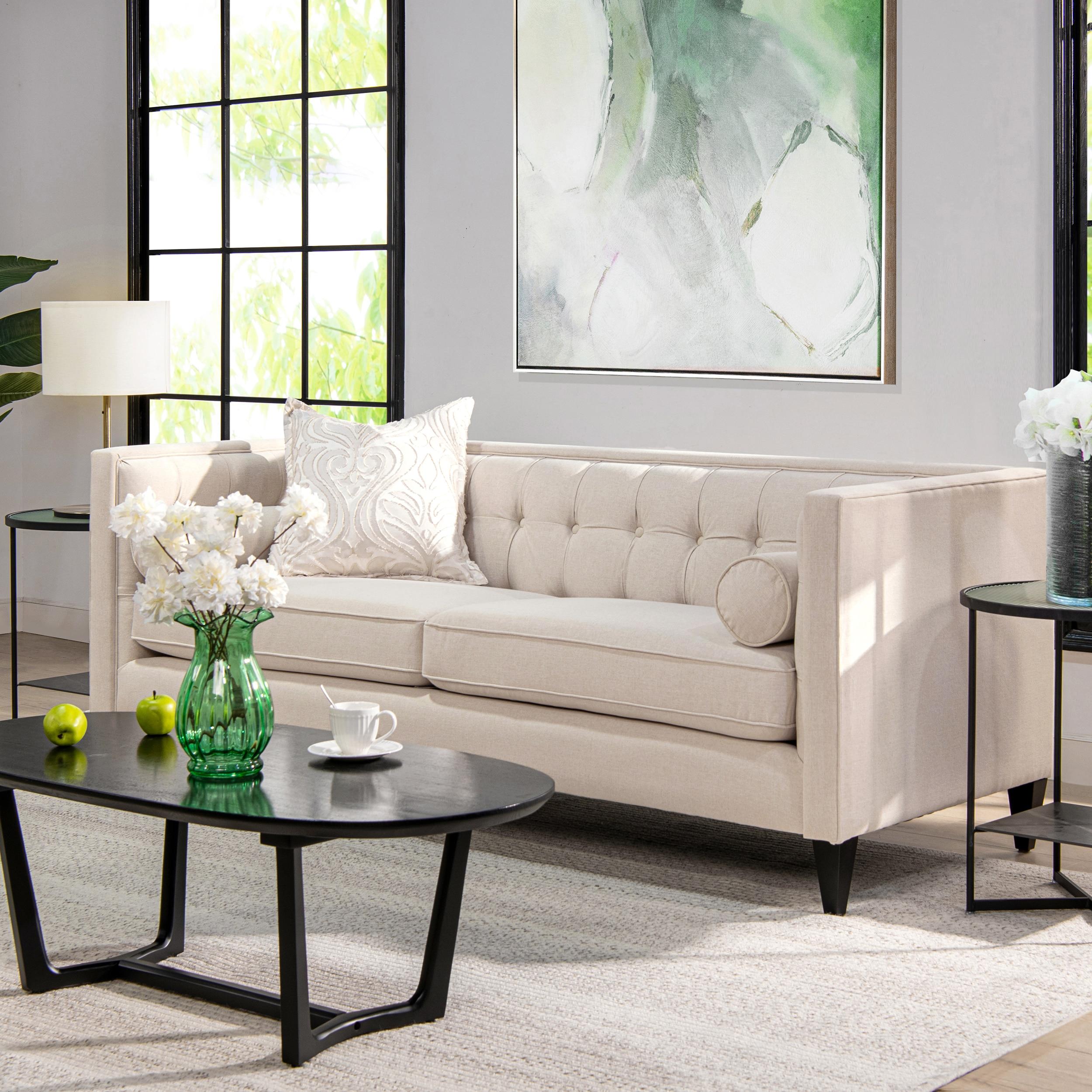 Jack 84" Tufted Tuxedo Sofa Double Cushion Sky Neutral