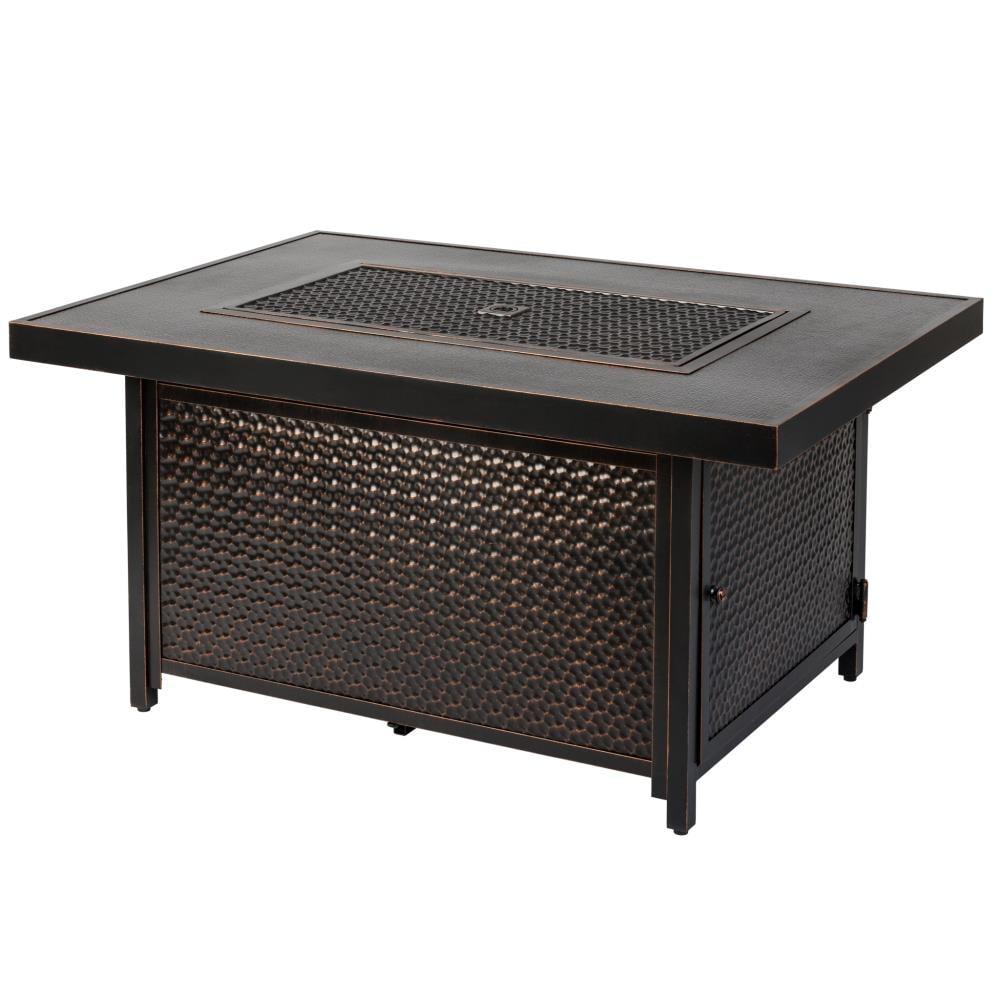 Fire Sense 48” Weyland Hammered Aluminum Gas Fire Pit 55,000 BTU Multi-Functional - Protective Cover and Clear Fire Glass - Rectangle - Bronze Finish