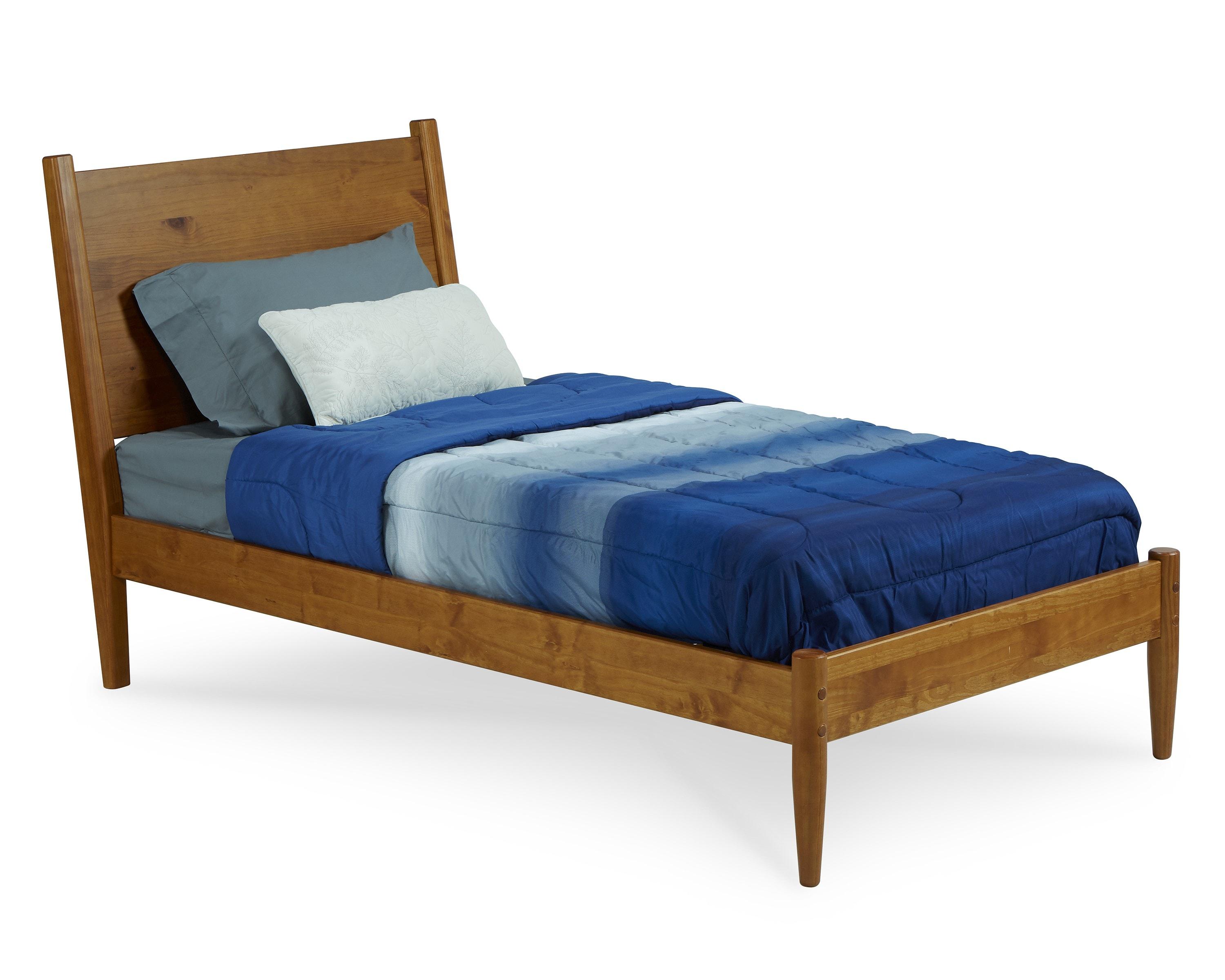 Camaflexi Mid Century Platform Bed Wood Panel Bed Frame with Headboard, Twin, Castanho