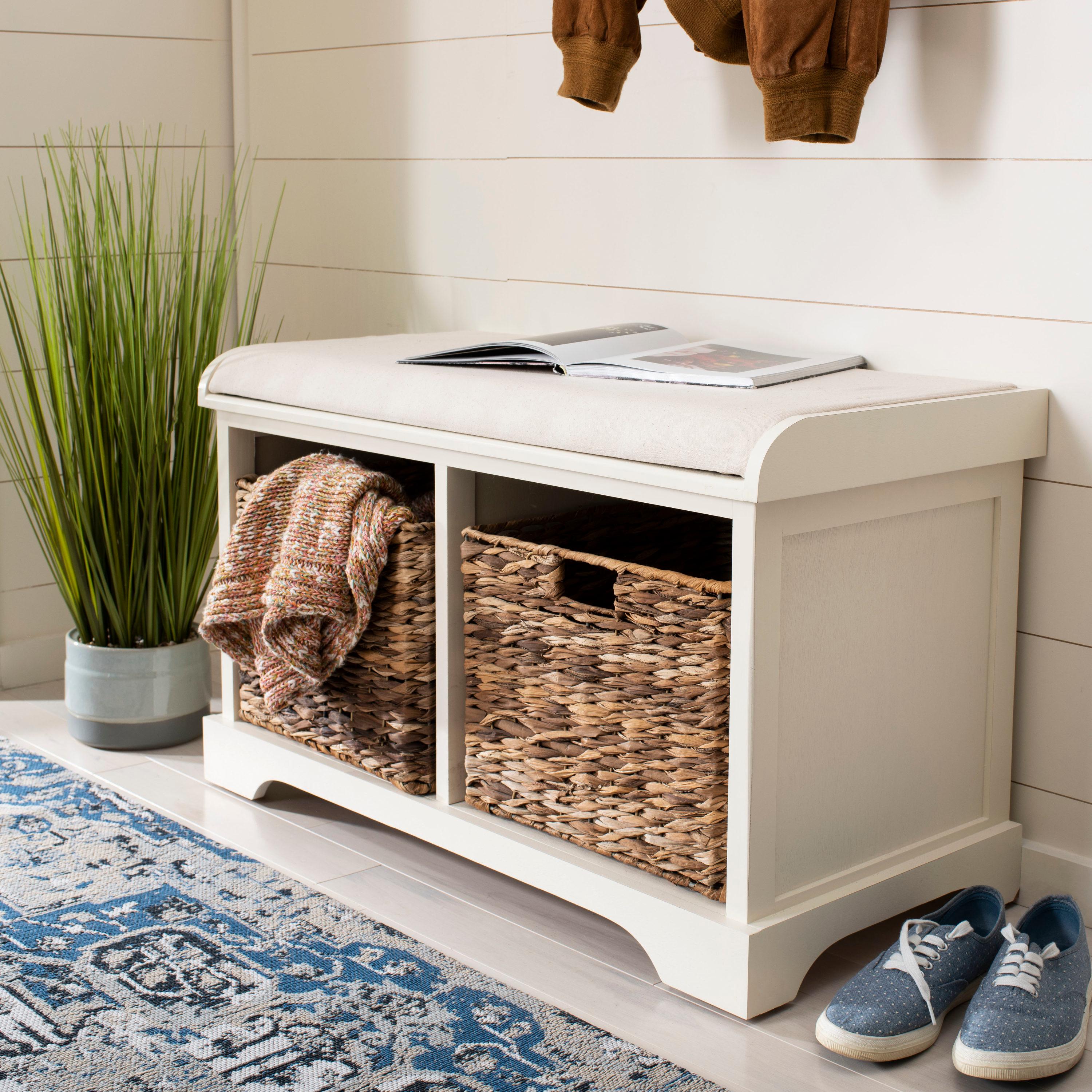 Freddy Wicker Storage Bench - Distressed White - Safavieh