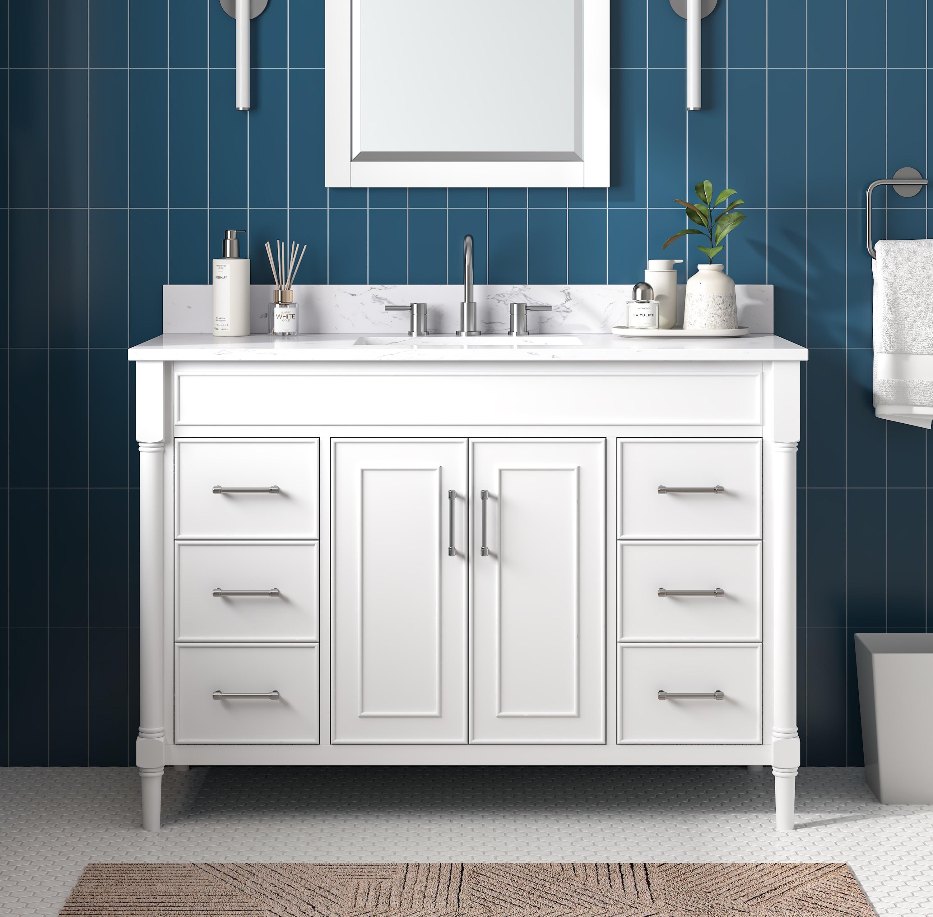 White 49'' Single Bathroom Vanity with Engineered Stone Top