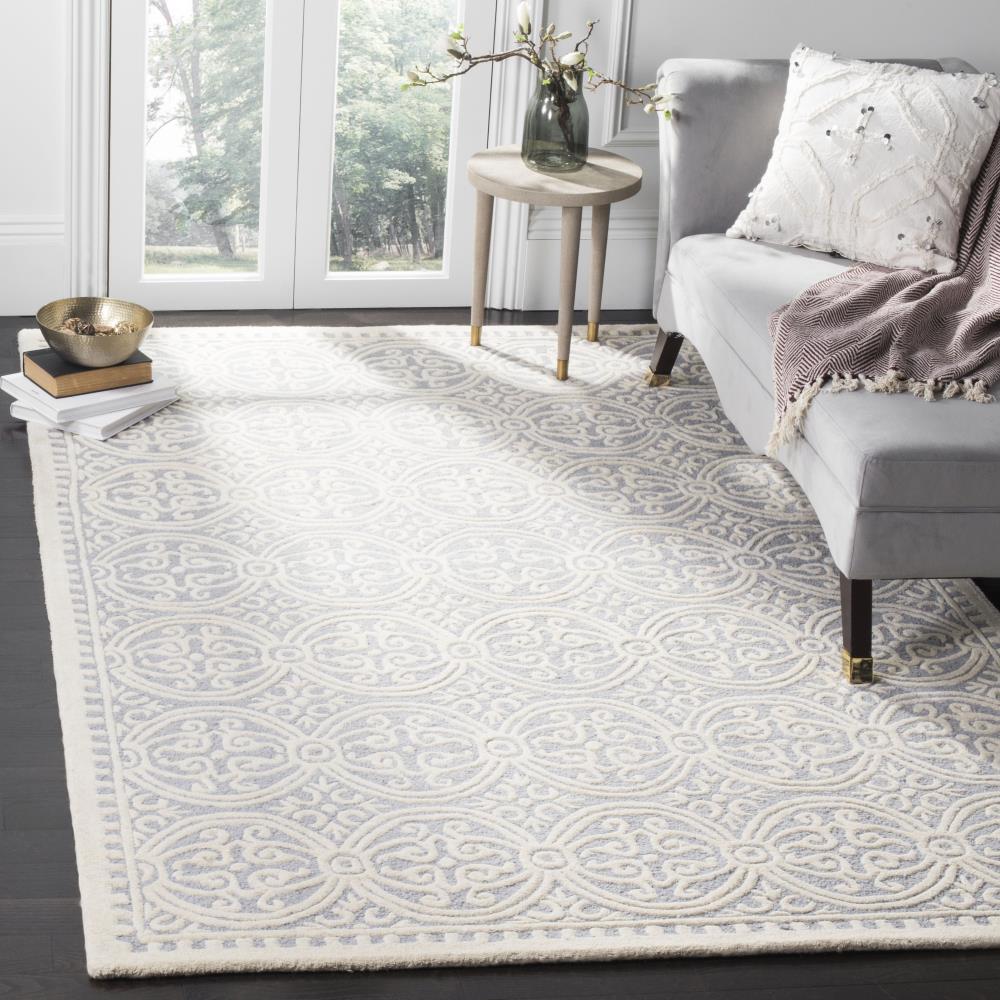 Safavieh Cambridge Damask 5 x 8 (ft) Tufted Wool Silver/Ivory Rectangular Indoor Abstract Area rug
