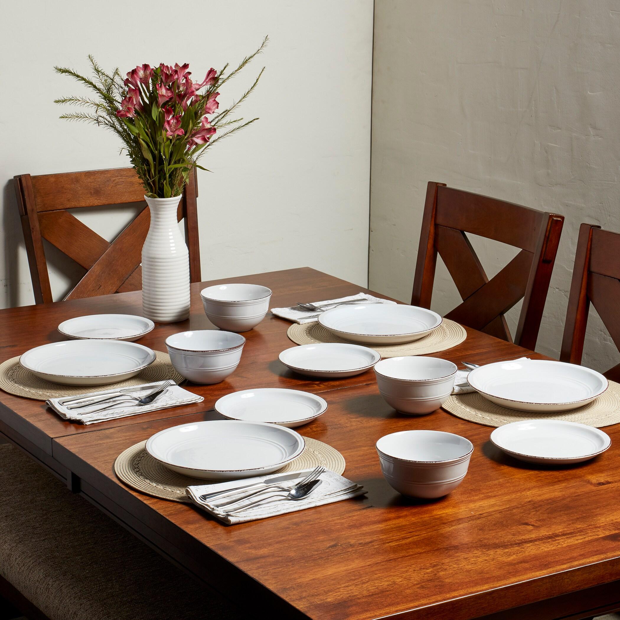Tabletops Gallery 12 Piece White Farmhouse Dinnerware Set, Service for 4
