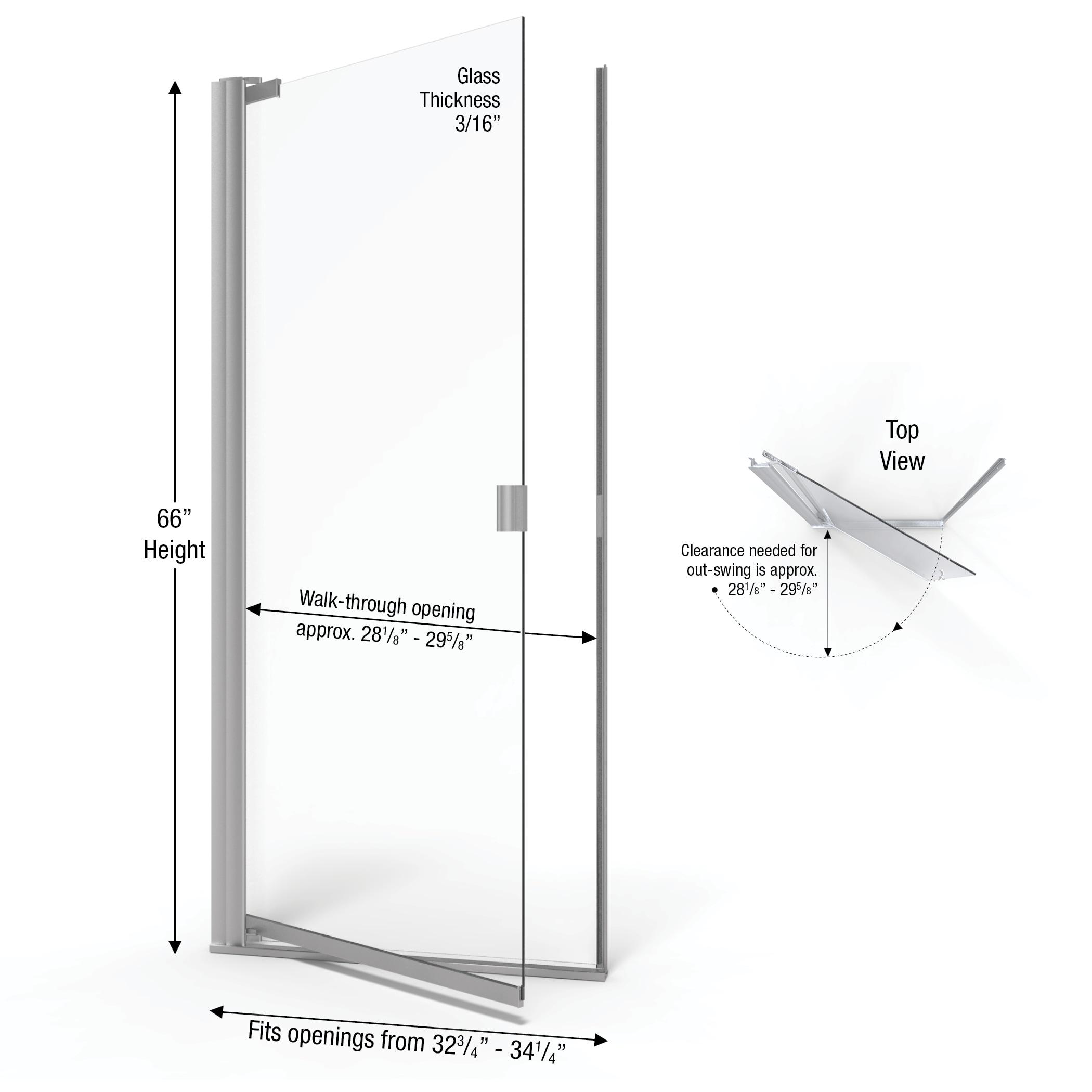 Armon 32.75" W x 66" H Pivot Semi-Frameless Shower Door