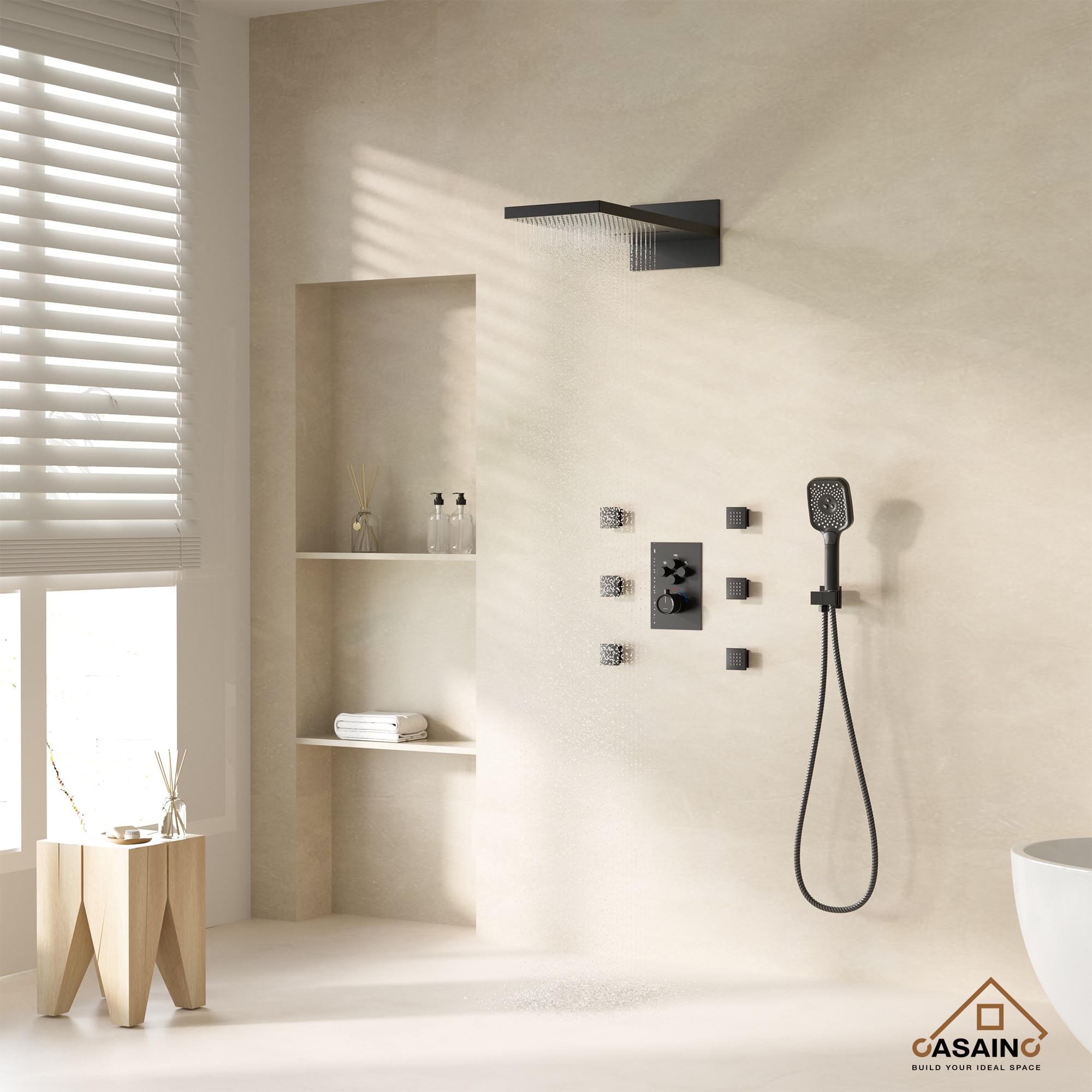 Cascade Bliss 4-Function 20 Inch Wall Mounted Rectangular Rainfall Thermostatic Shower System With 6 Body Jets