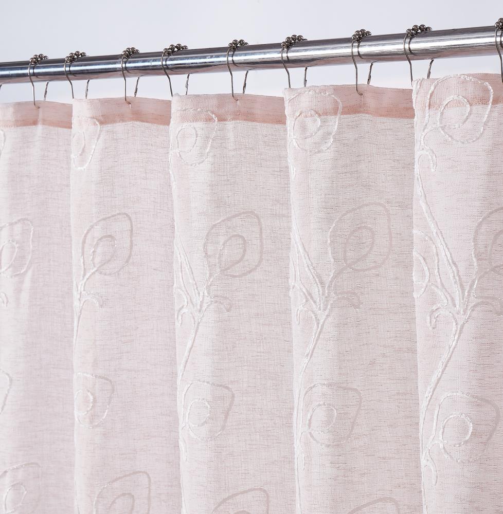 Dainty Home Stella 3D Floral Chenille Embroidered Linen Textured Shower Curtain - Blush