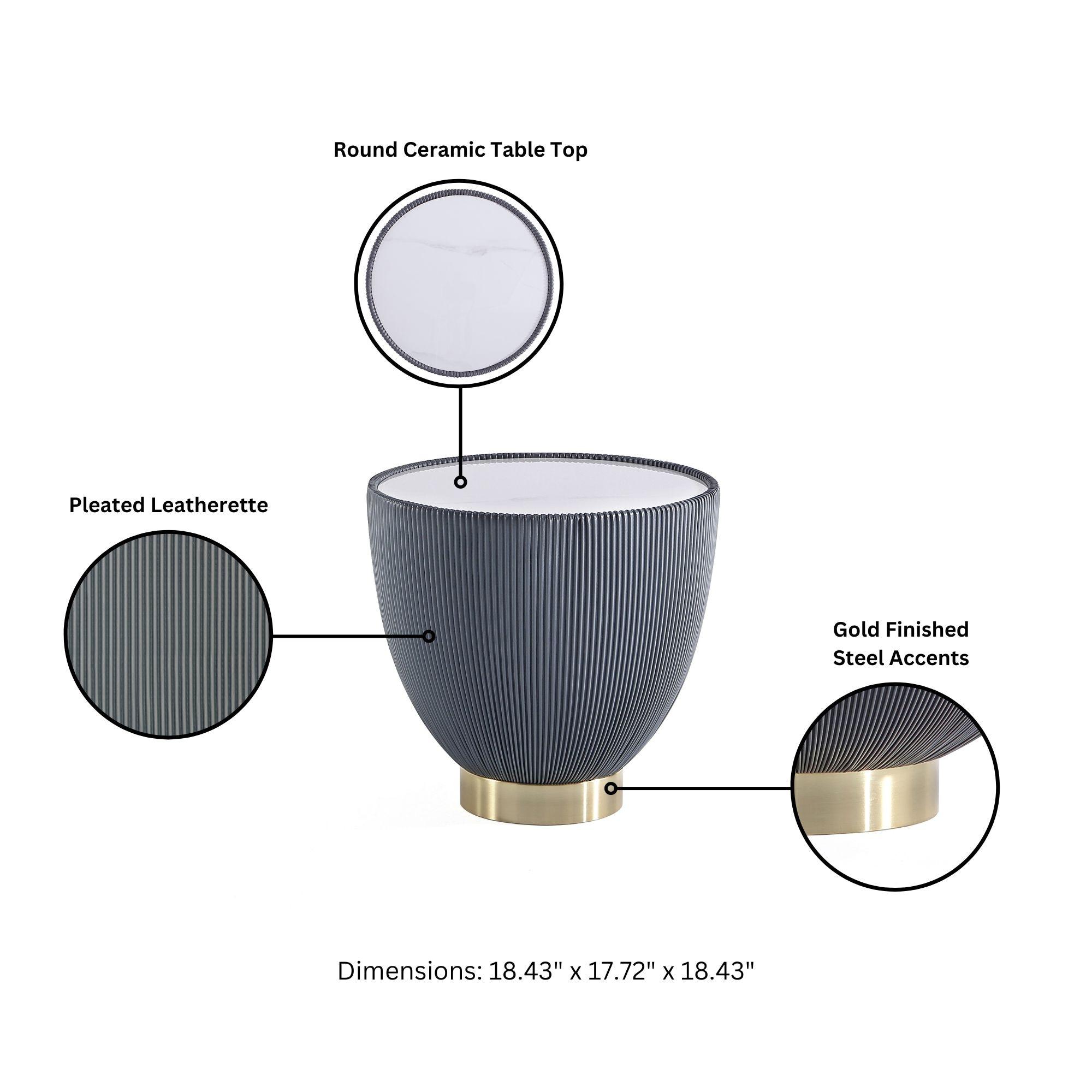 Manhattan Comfort Set of 2 Anderson Leatherette End Tables: Gold Metal Finish, No Assembly Required