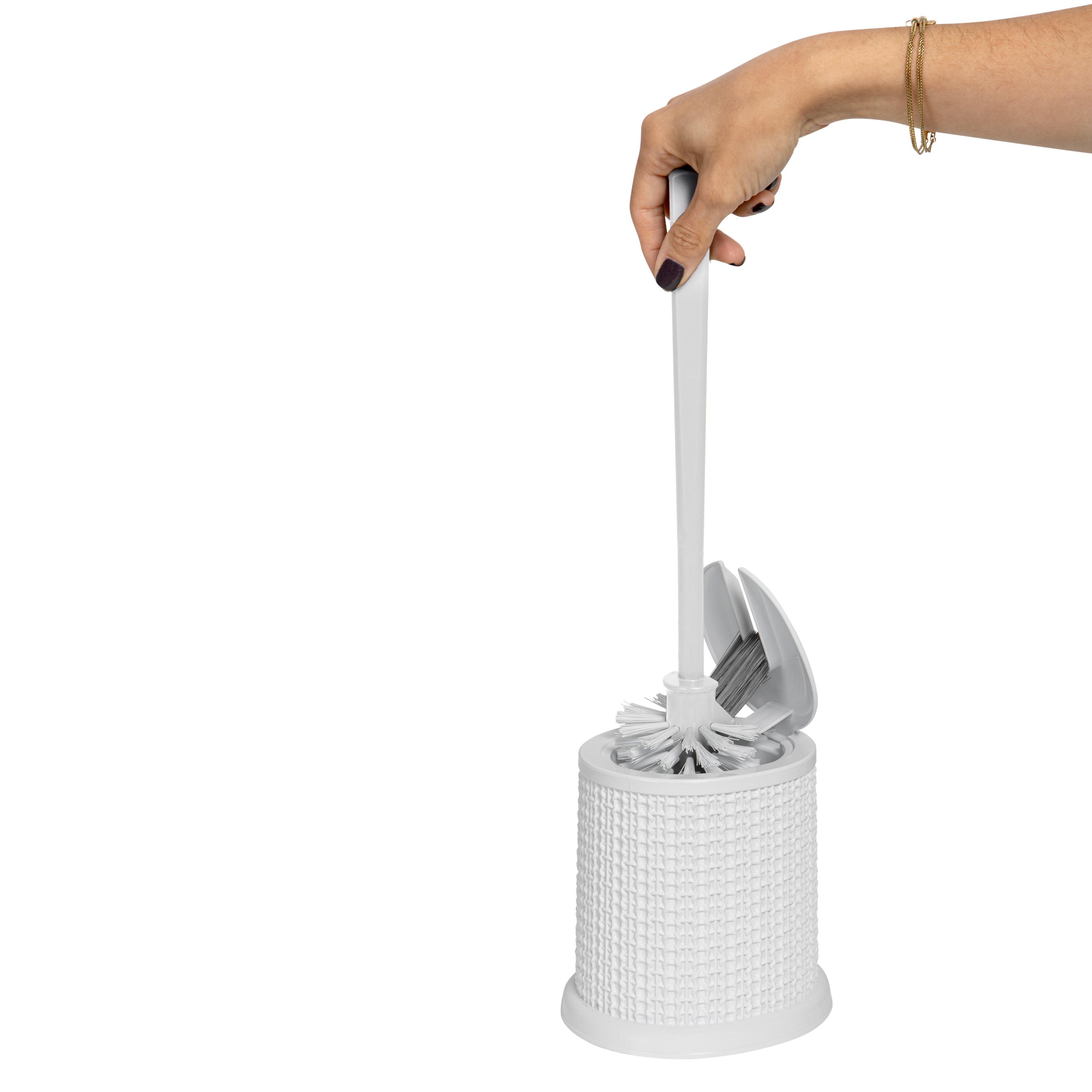 Bath Bliss Self Closing Lid Toilet Brush with Rim Scrubber in Sailor Knot Design, White