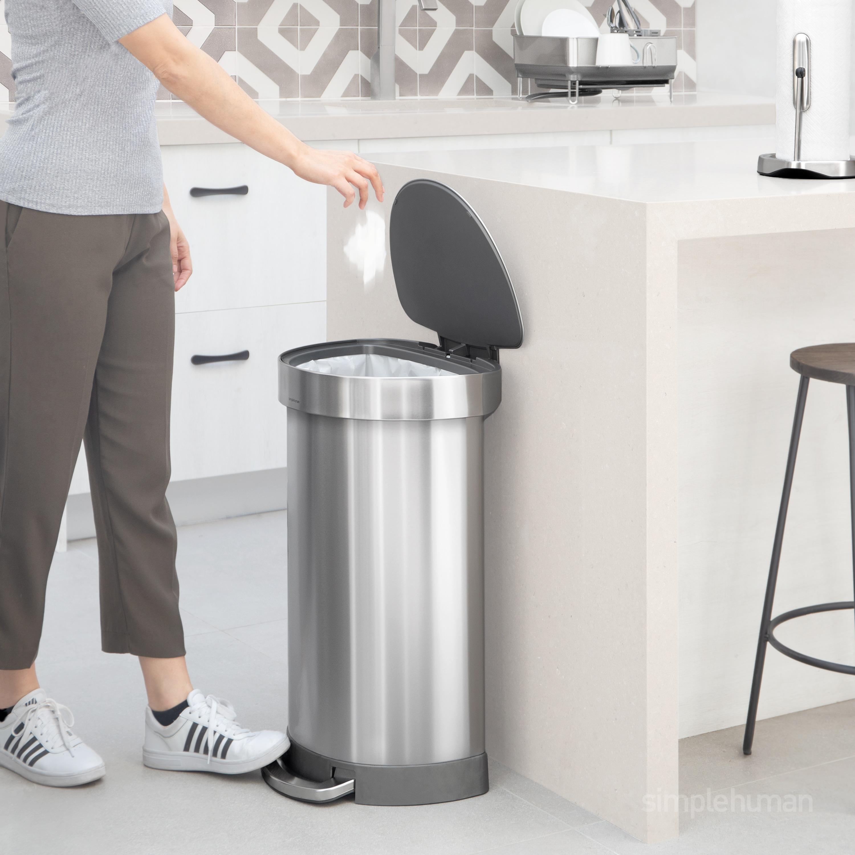 simplehuman Semi-Round Hands-Free Kitchen Step Trash Can with Soft-Close Lid