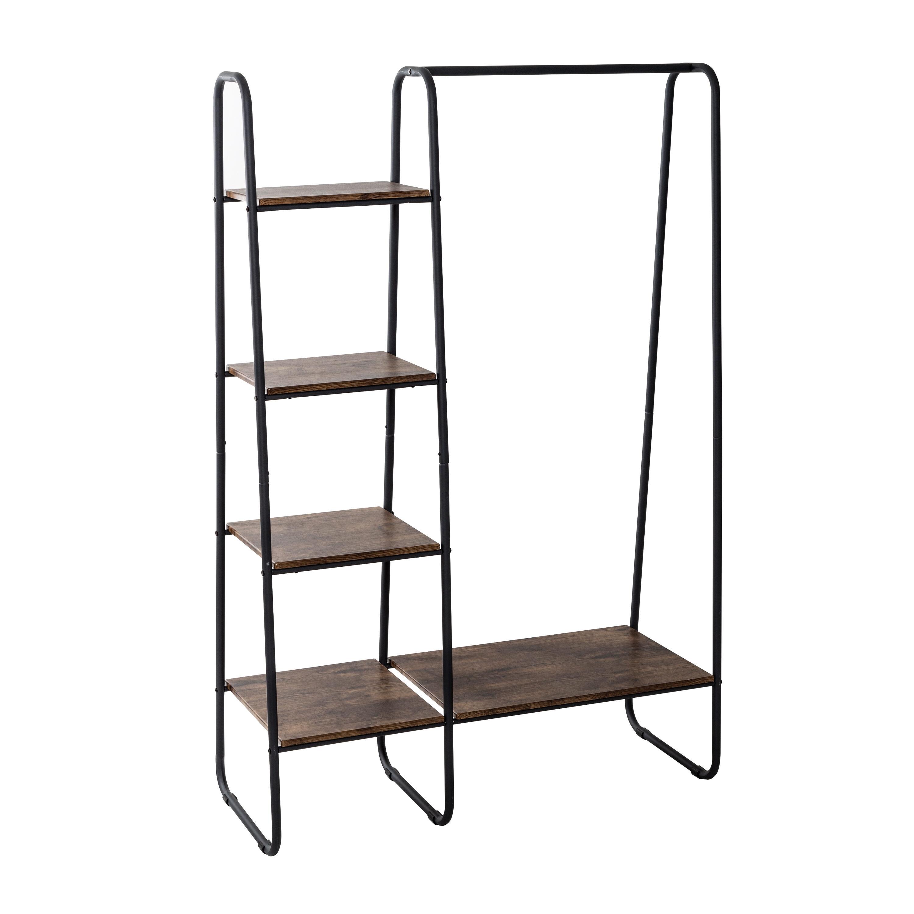 Honey-Can-Do Garment Rack with Shelves Black: Freestanding Closet Wardrobe, Powder-Coated Steel, 4 Fixed Shelves