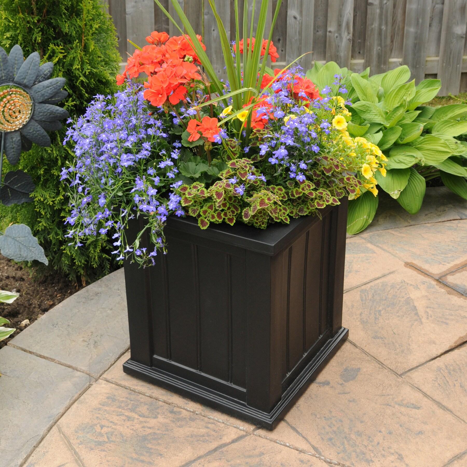 Mayne Cape Cod 16" x 16" x 18" Square Black Self-Watering Polyethylene Planter