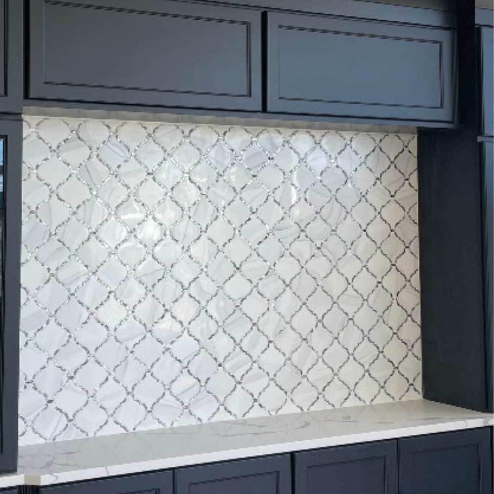 The Tile Life Tahitian Pearl Lantern 5x4.5 Statuario Silver Glass Wall Tile - 4x4 Sample
