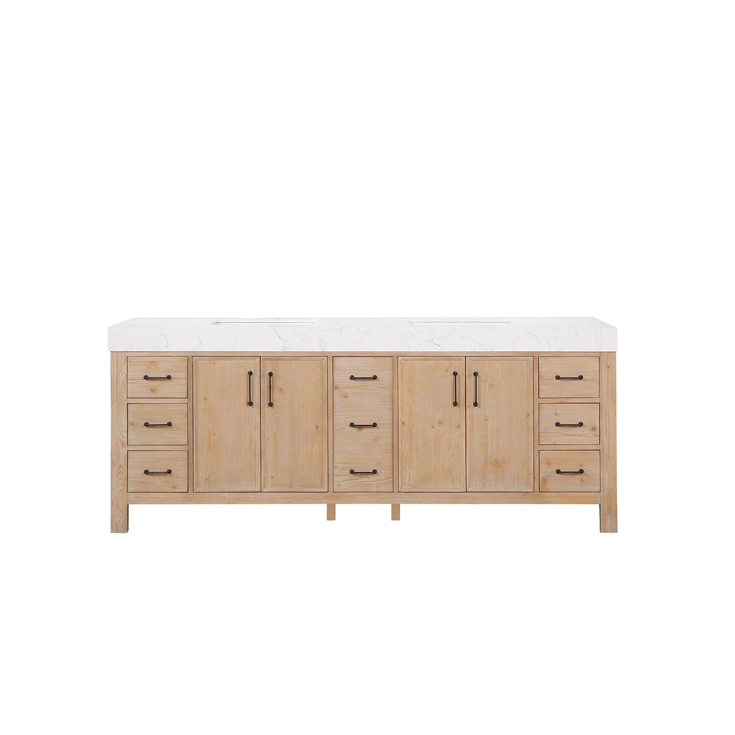Vinnova Leon 84" Wood Double Vanity with Adjustable Drawer in Brown/White