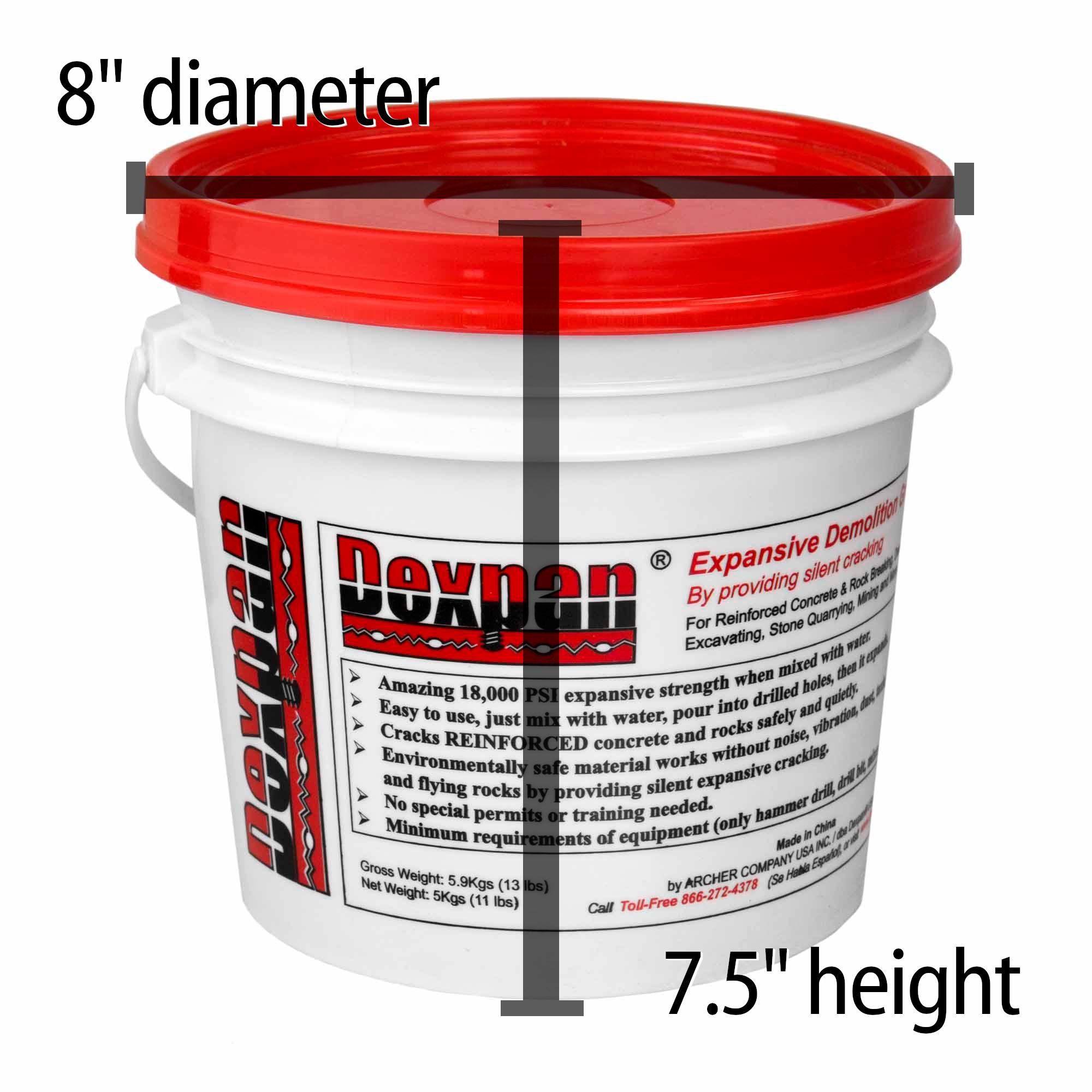 Dexpan Expansive Demolition Grout 11 Lb. Bucket for Rock Breaking, Concrete Cutting, Excavating. Alternative to Demolition Jack Hammer Breaker, Jackhammer, Concrete Saw, Rock Drill #1 (77-104 F)